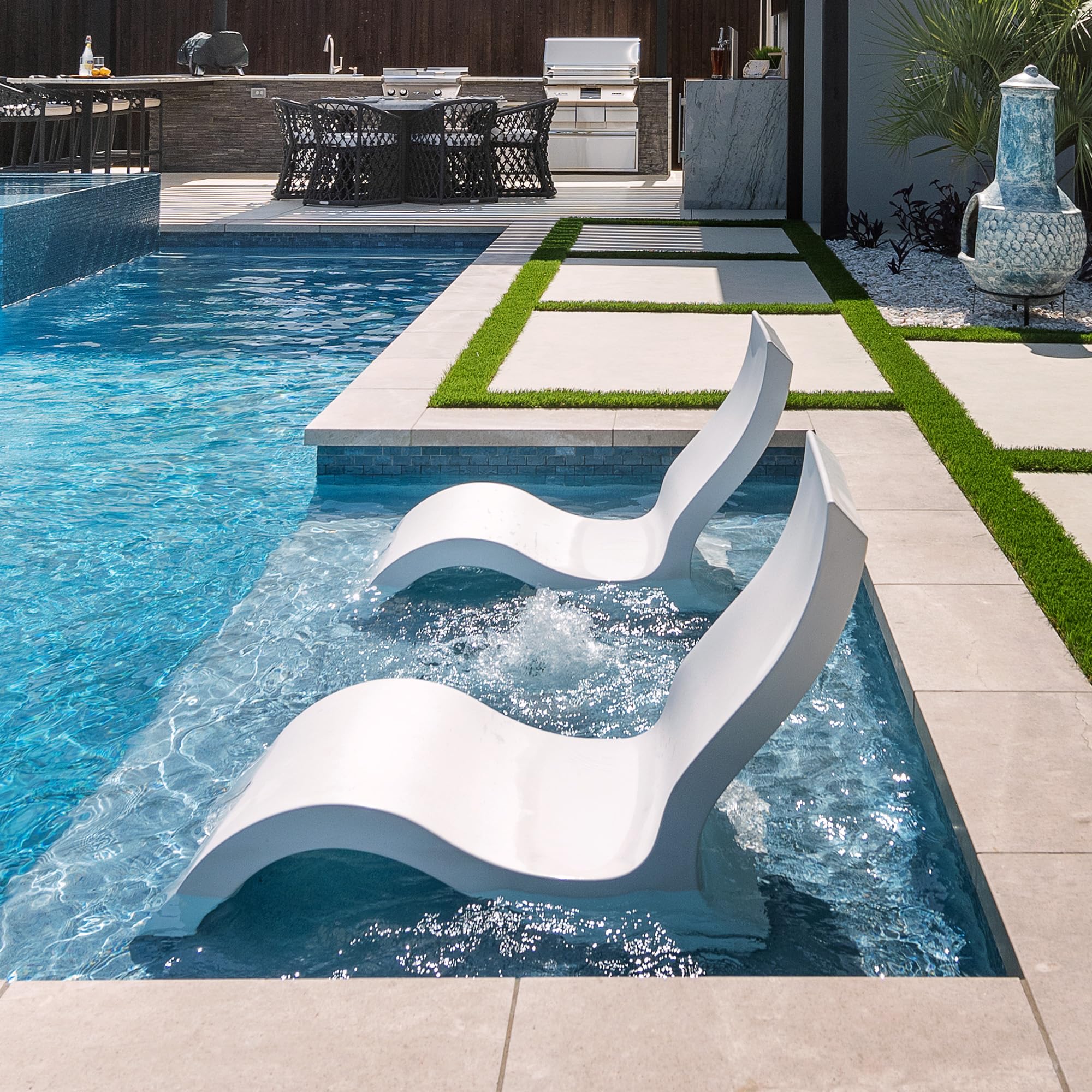 Ledge Lounger Signature Lowback Chair for in Pool or On-Deck Use - Ideal Water Depths 0-9 White Pool Lounge Chairs Set of 2 for Socializing
