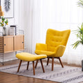 Roundhill Furniture Leiria Contemporary Silky Velvet Tufted Accent Chair with Ottoman, Yellow
