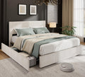 IDEALHOUSE King Size Bed Frame with Tall Tufted Wingback Headboard, Platform Velvet Upholstered King Bed Frame with 4 Storage Drawers and Wooden Slats Support, No Box Spring Needed, Creamy White