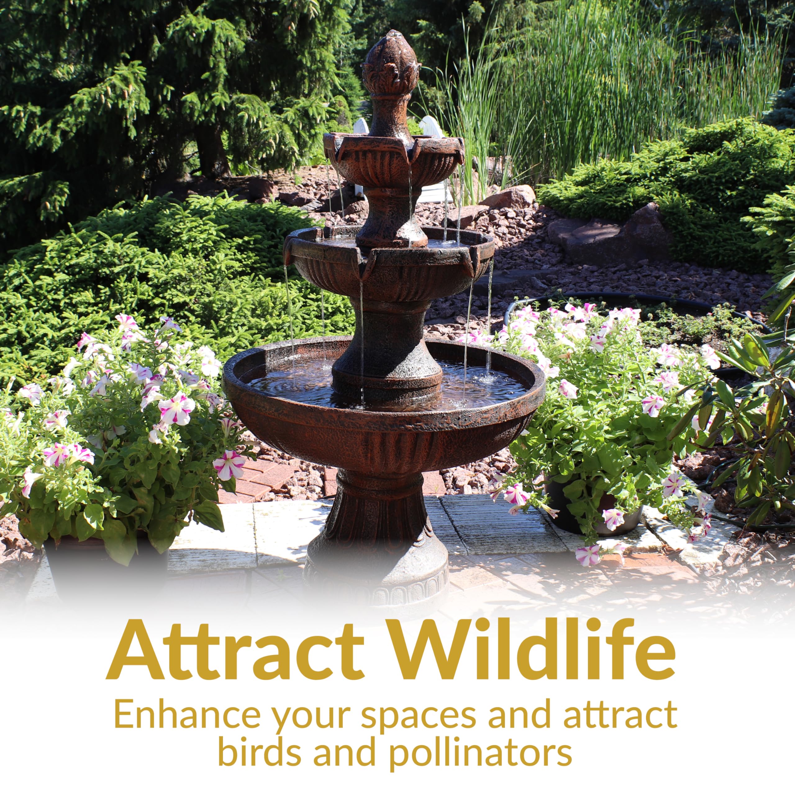 Sunnydaze Flower Blossom 43" Tiered Outdoor Water Fountain - 3-Tiered Outdoor Fountain for Garden, Patio, or Backyard - Earth Finish