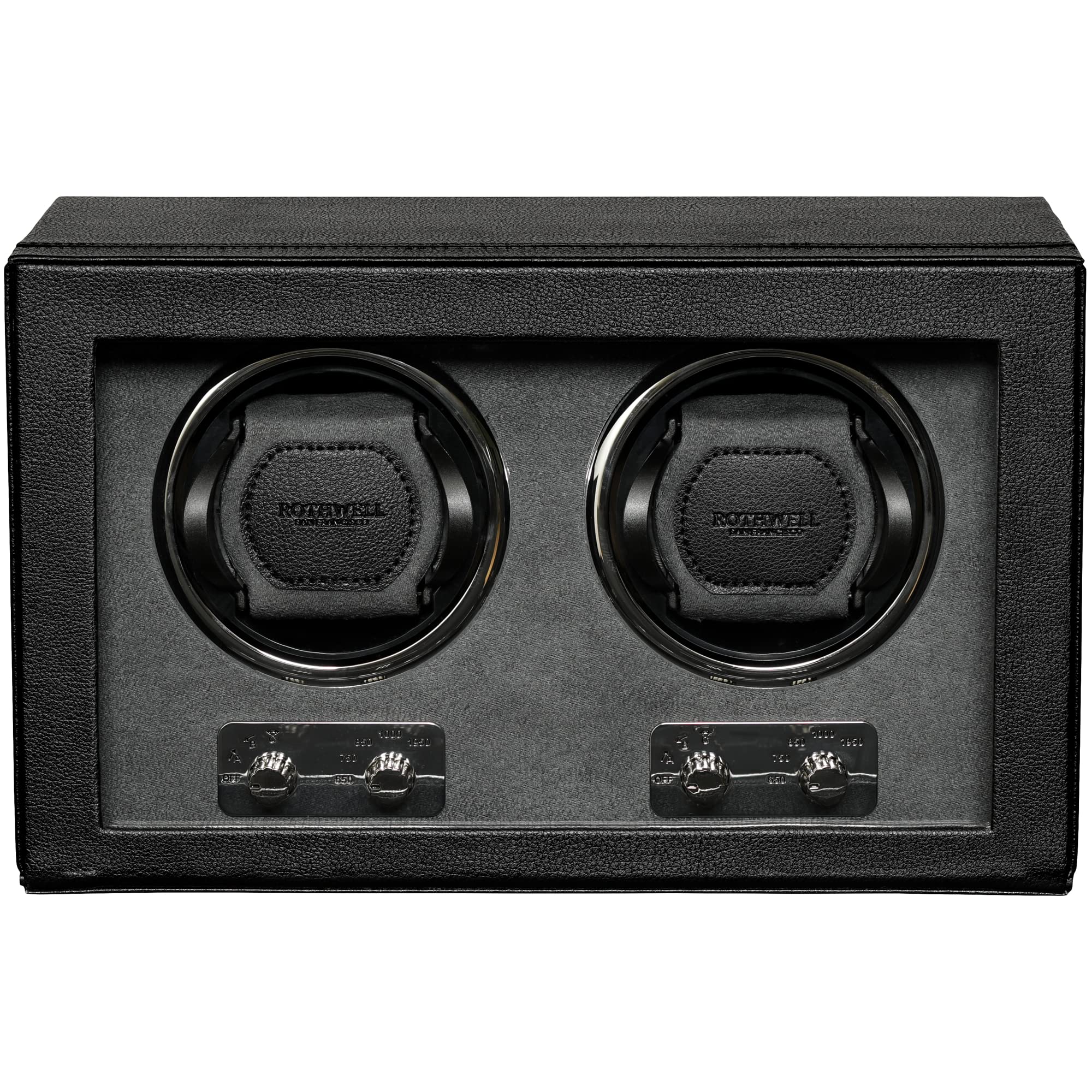 ROTHWELL Double Watch Winder for Automatic Watches with Quiet Motor with Multiple Speeds and Rotation Settings (Black/Grey)
