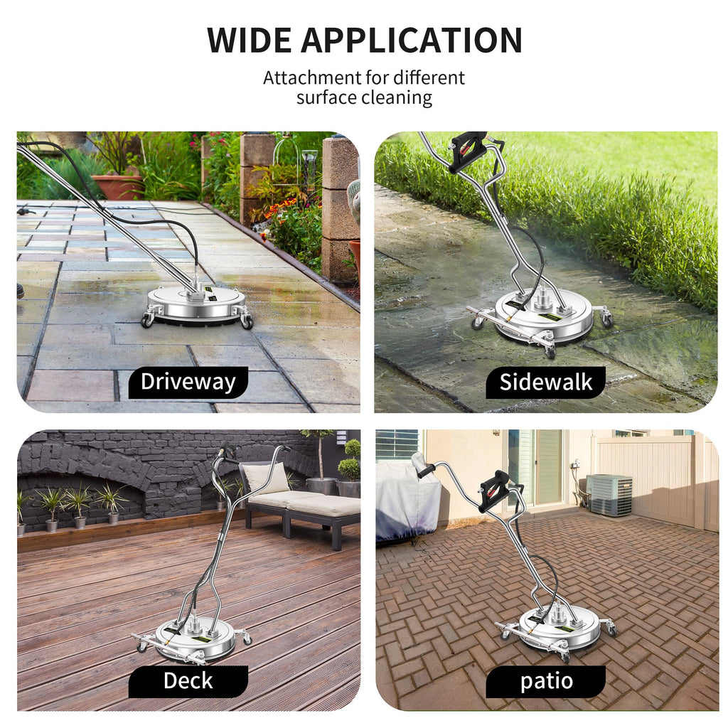 20" Pressure Washer Surface Cleaner Plus with 5 Nozzles Water Broom, Stainless Steel Dual Handle Power Washer Surface Cleaner for Patio Decker Concrete Driveway, 4000 PSI