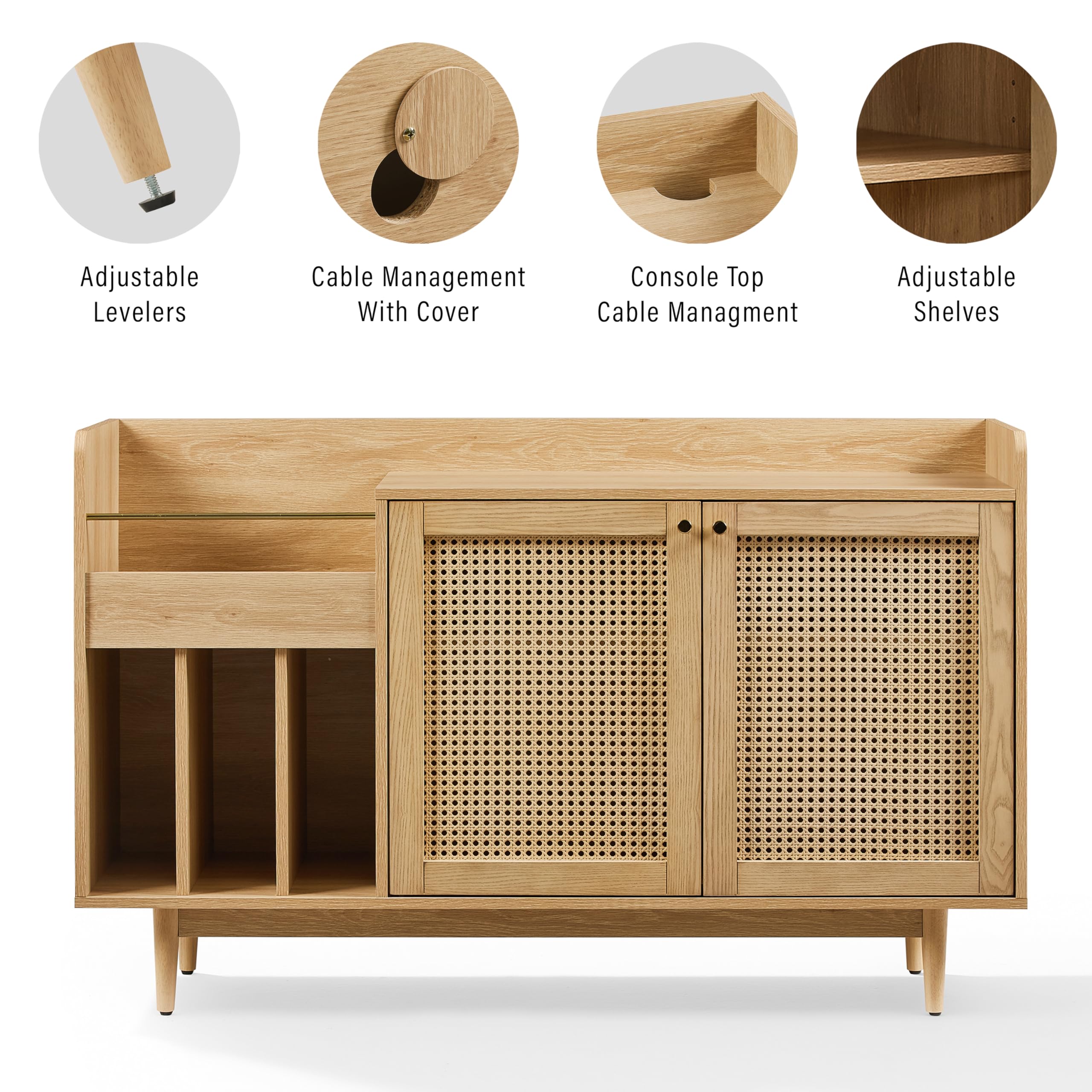 Crosley Furniture Maeve Record Player Cabinet, Vinyl Storage, Rattan Turntable Stand for Records, Ash