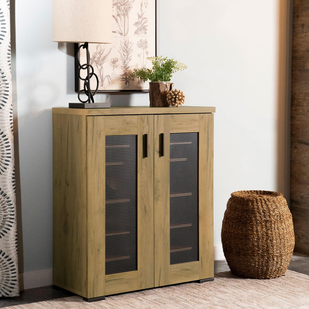 Coaster Home Furnishings - Bristol - Engineered Wood - 6-Shelf Shoe Cabinet with Double Doors, Mesh Panel, and Plastic Glides - Entryway and Mudroom - 31.5-Inch - Golden Oak - 951107