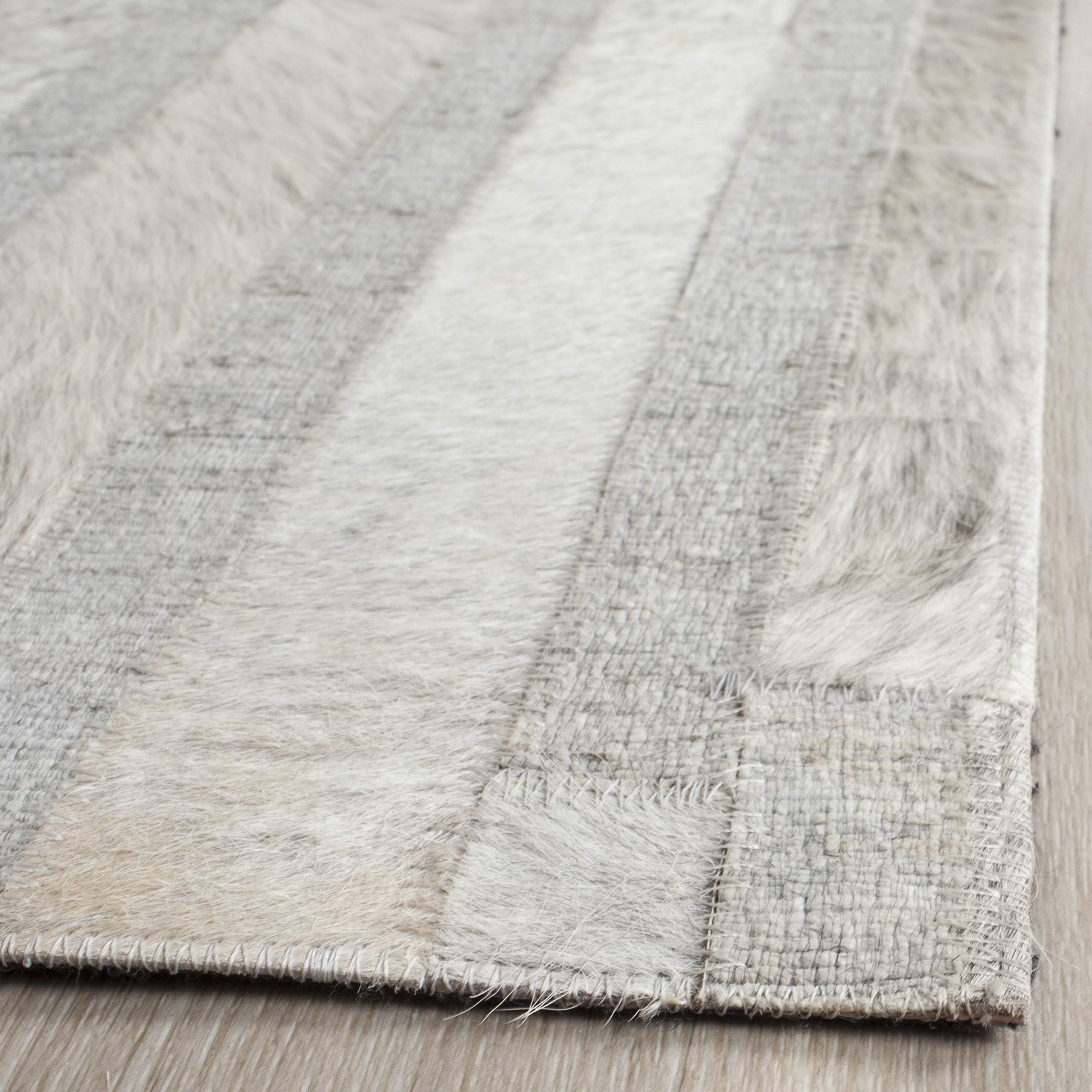 SAFAVIEH Studio Leather Collection 8' x 10' Ivory/Grey STL222A Handmade Mid-Century Modern Leather & Viscose Area Rug