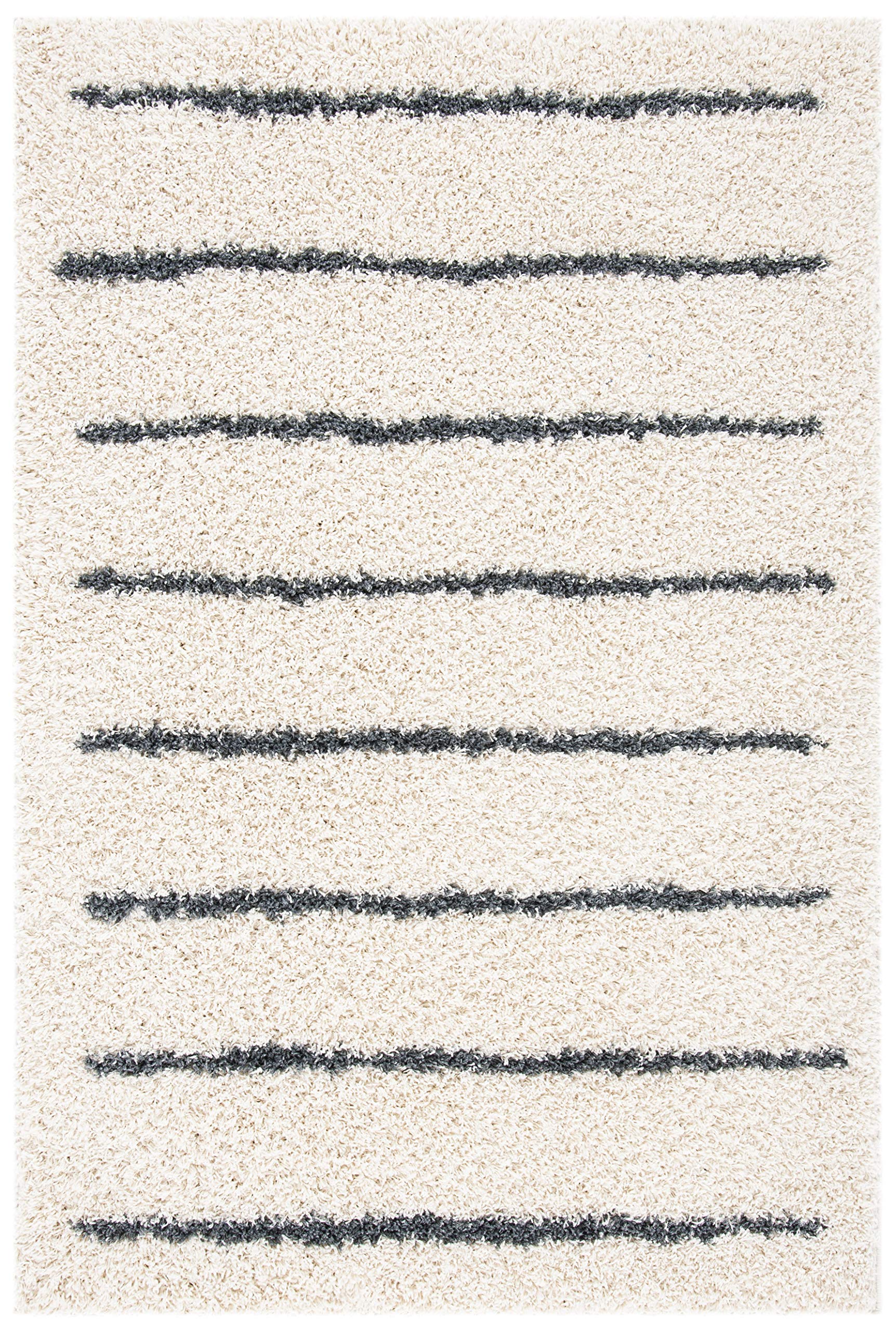 SAFAVIEH Venus Shag Collection Area Rug - 10' x 14', Ivory & Dark Grey, Stripe Design, Non-Shedding & Easy Care, 1.8-inch Thick Ideal for High Traffic Areas in Living Room, Bedroom (VNS604B)