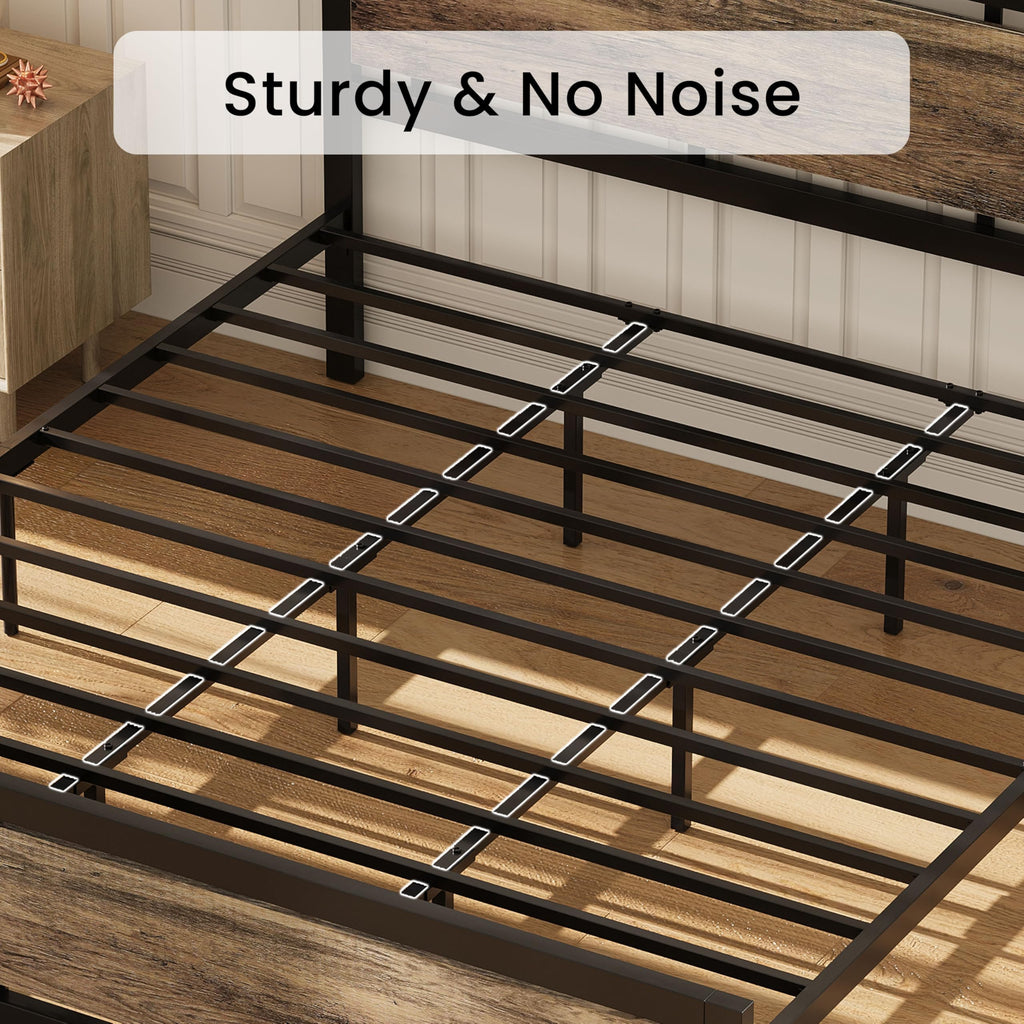 LIKIMIO California King Bed Frame with Headboard and Footboard, Metal Strong Supports, Easy Assembly, Noise-Free, No Box Spring Needed, Walnut