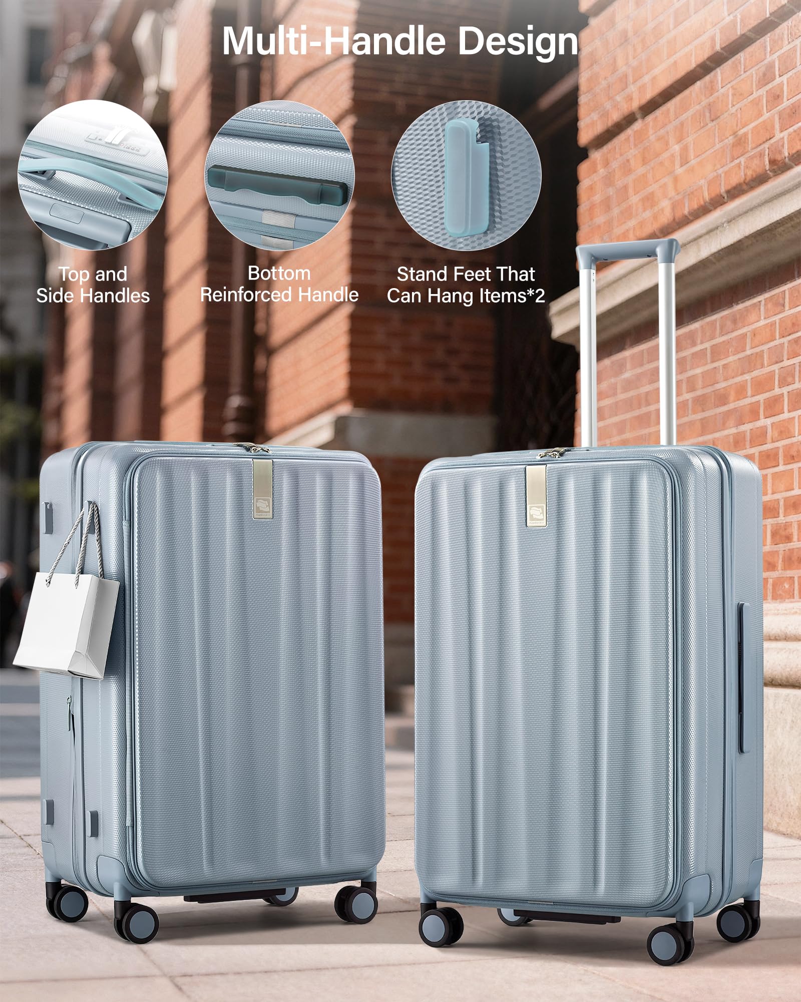 Hanke 26 Inch Expandable Luggage Top Opening Checked Bag Luggage Hard Shell Suitcases with Wheels Lightweight Travel Luggage Heavy Duty Luggage Suitcase with Lock for Woman Men-Grey