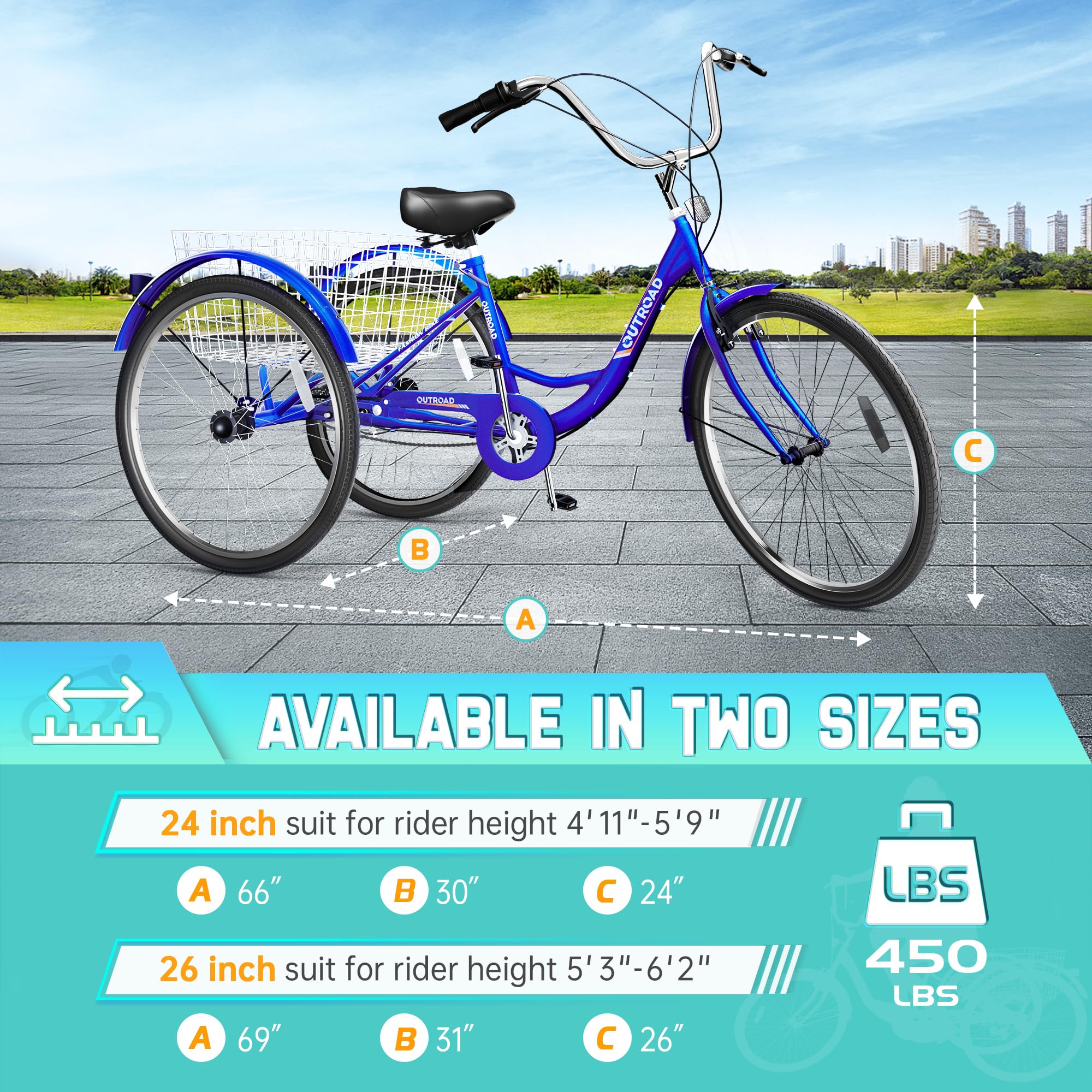 MarKnig Single Speed Adult Tricycle, 3 Wheel Bikes with Large Basket, Cruiser Bike for Women/Men/Seniors, Adult Trike for Outdoor/Shopping/Recreation/Picnic(26Inch Blue)
