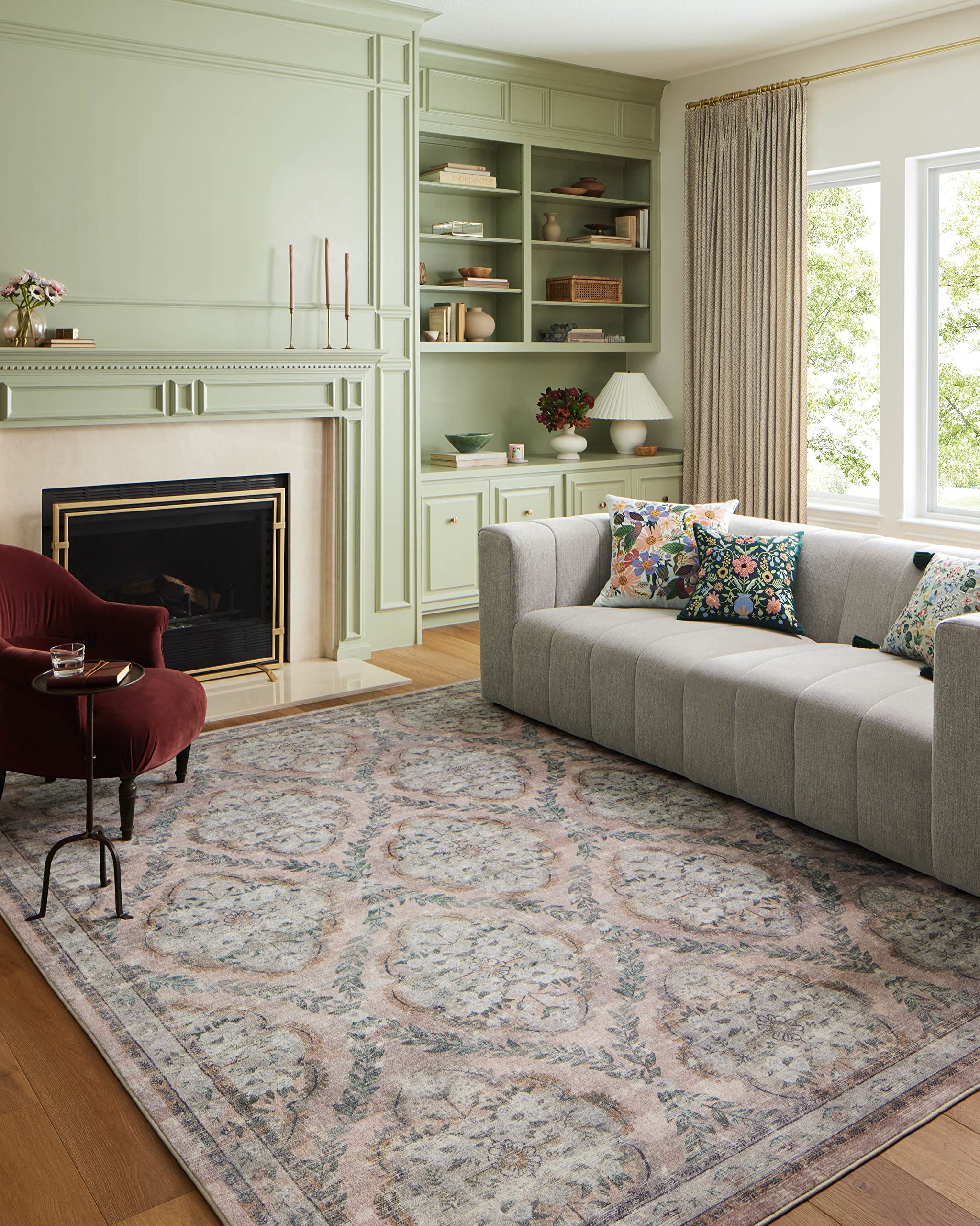 Loloi Rifle Paper Co. Courtyard Collection COU-02 Blush 7'-6" x 9'-6" Area Rug feat. CloudPile