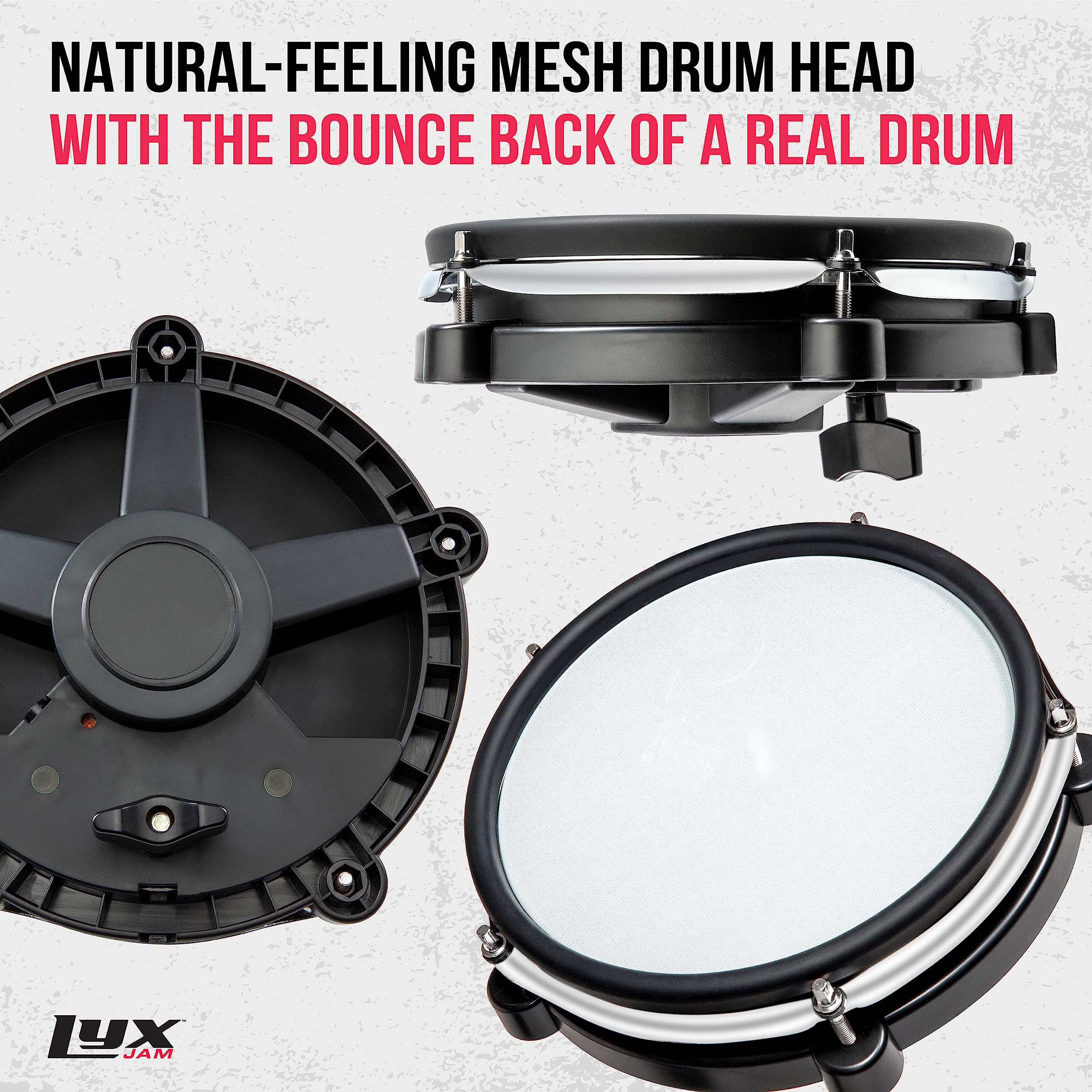 LyxJam 7-Piece Electronic Drum Kit, Professional Drum Set with Real Mesh Fabric, 209 Preloaded Sounds, 50 Play-Along Songs, Recording Capability, Cymbals & Kick Pedal, Drum Sticks And Key Included