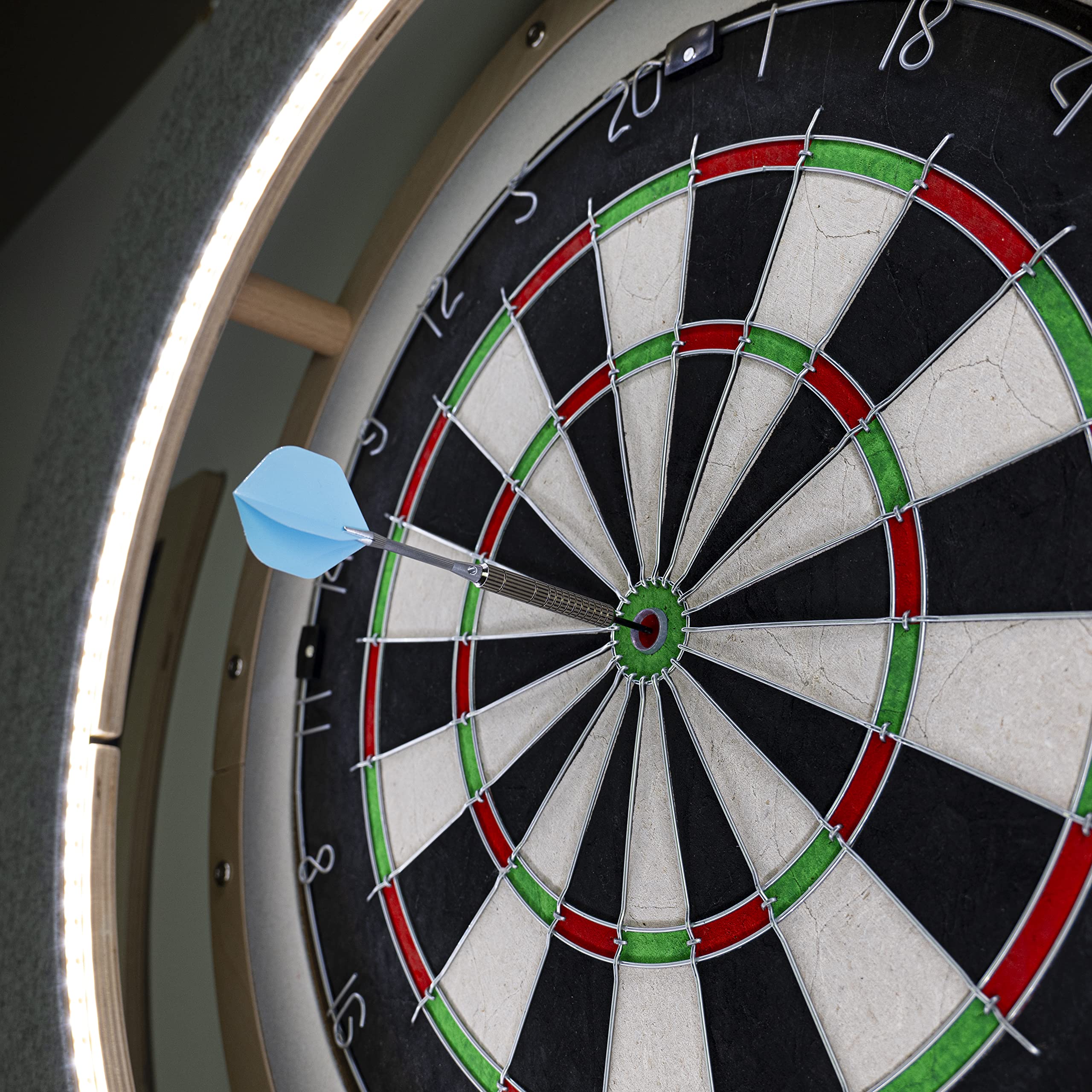 Dart Board Cabinet Set with LED Light; Bristle Dartboard, Built in LED Light, Darts and Chalkboards