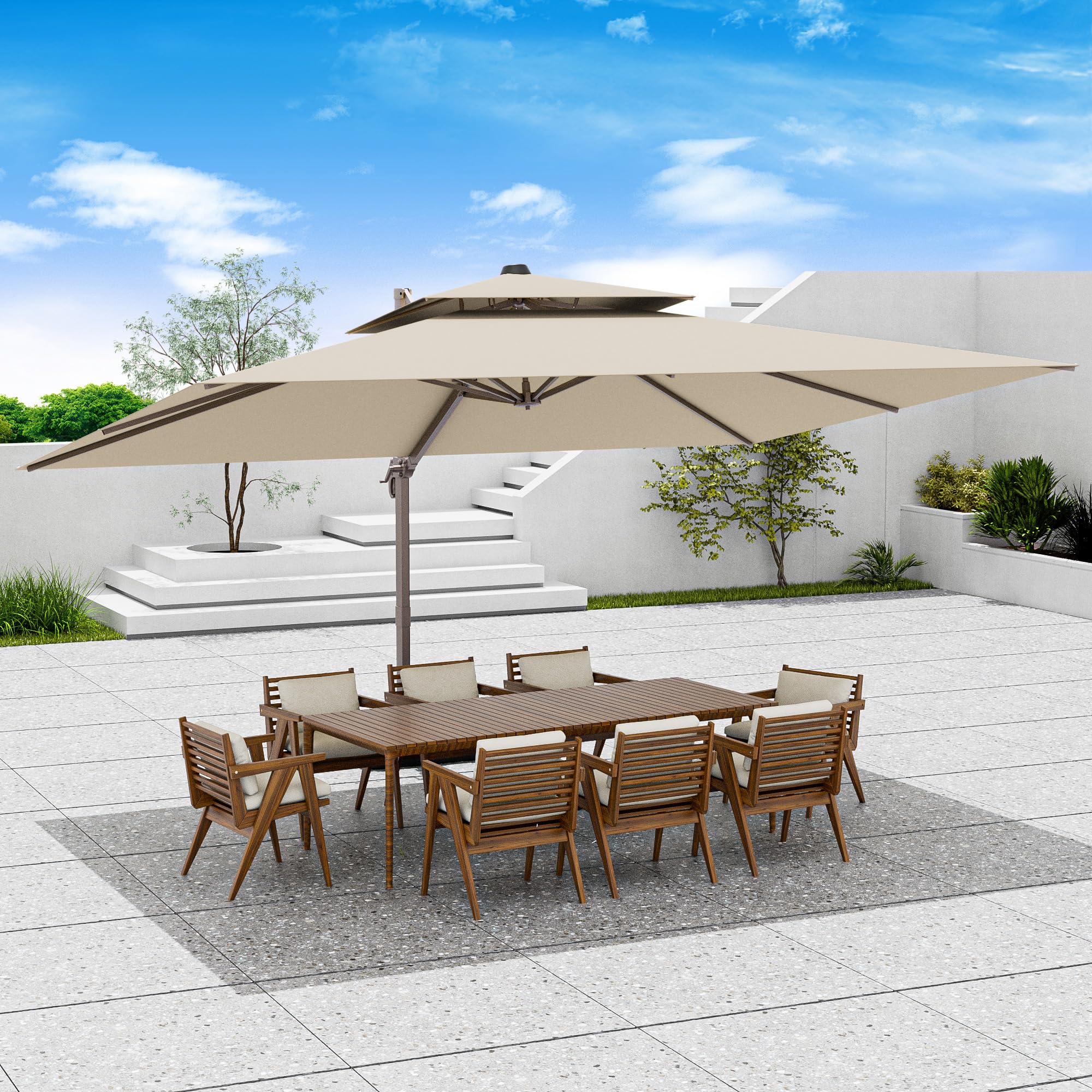 Jentafix 10x13 FT Patio Umbrella, Large Cantilever Rectangular Double Top Heavy Duty Offset Umbrellas with 360° Rotation, Outdoor shade for Garden Deck Pool Patio, Beige
