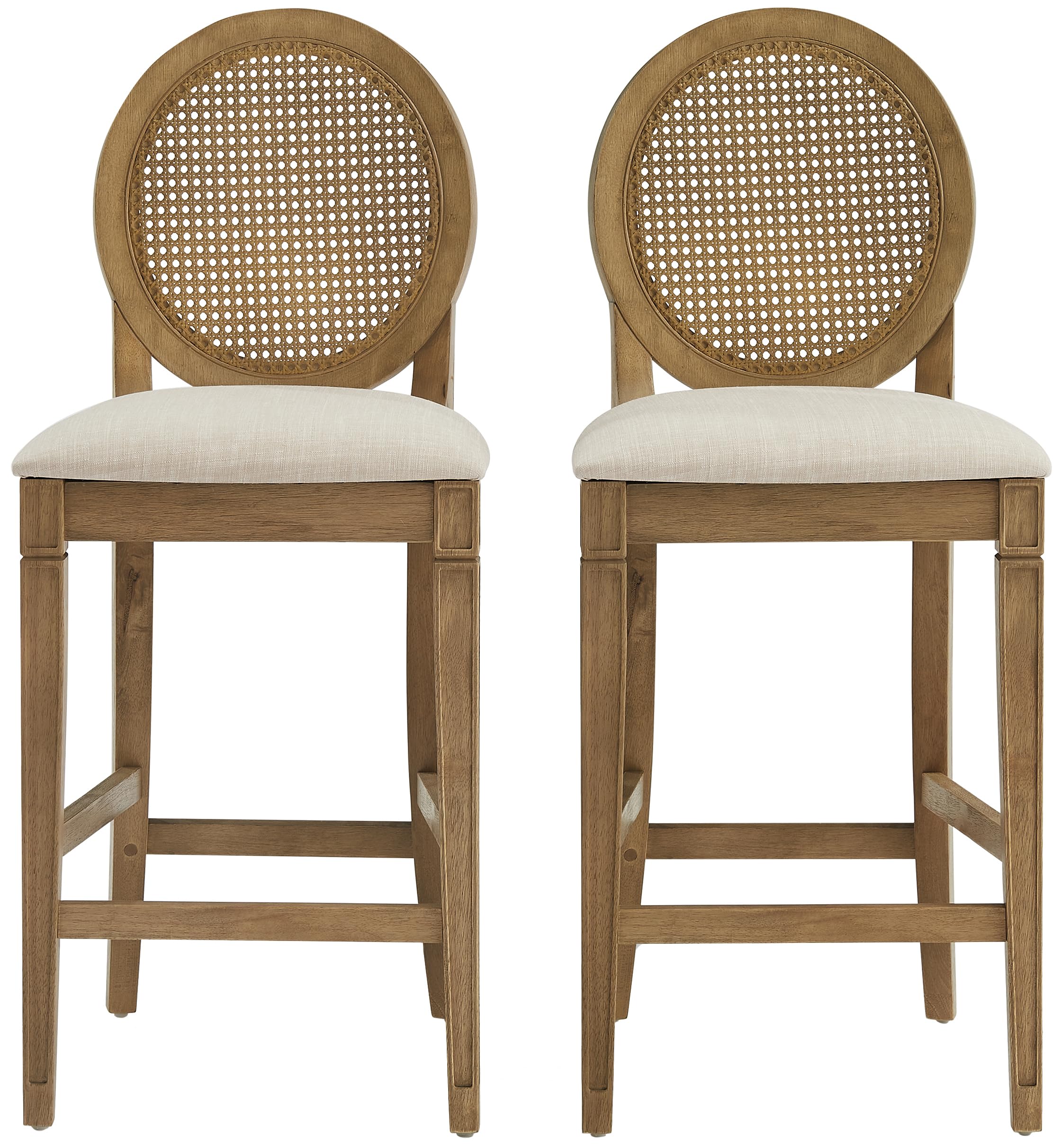 Crosley Furniture Katia Traditional Oval Cane-Back Counter Height Stool Set of 2, Upholstered Bar Stools, Driftwood/Crème