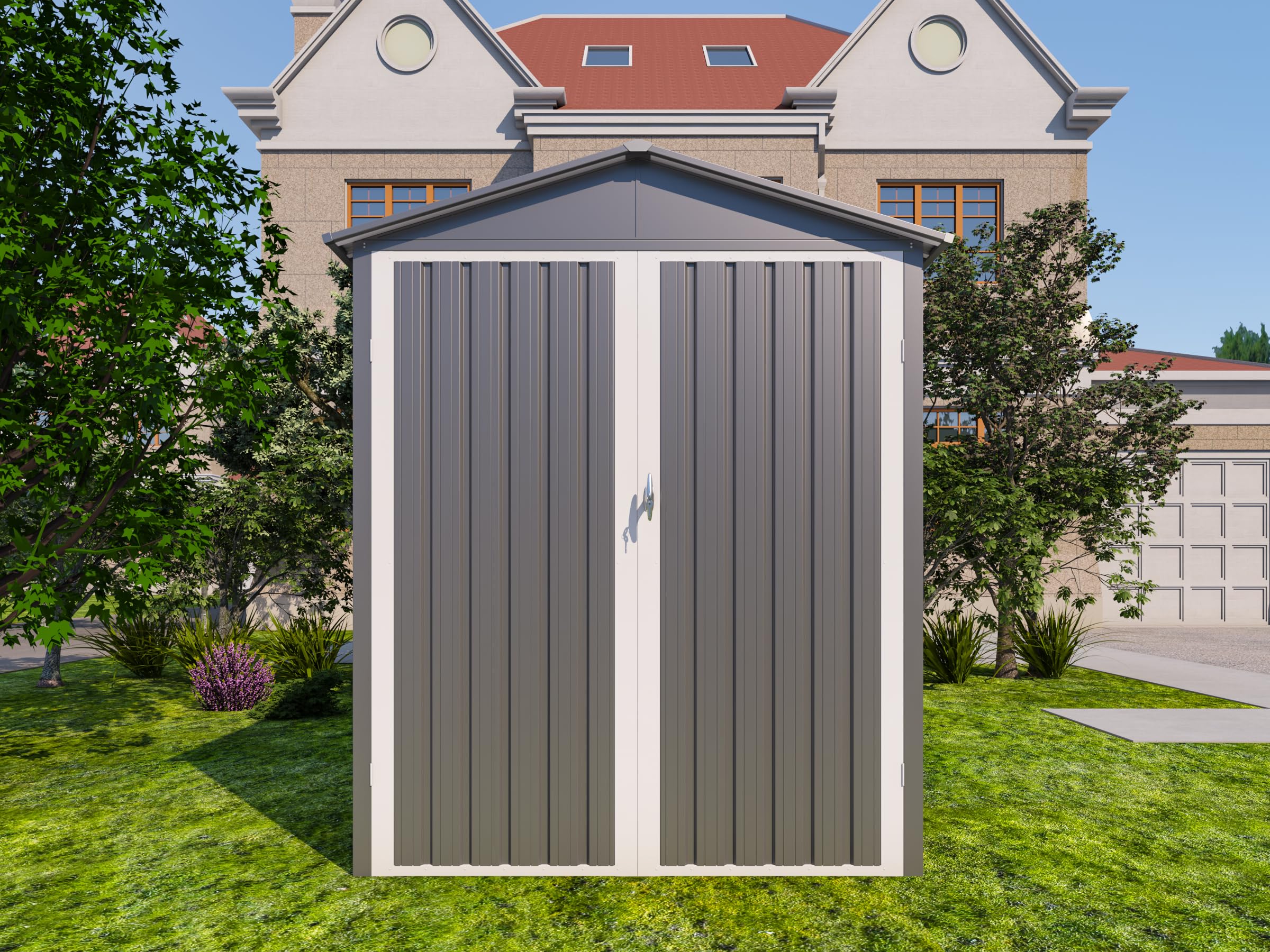 YOPTO 10x6.64 FT Metal Frame Garden Sheds with Lockable Doors and Window,Outdoor Heavy-Duty Storage Shed,w/Waterproof Roofs,for Motorcycle Bicycles Lawnmowers,Grey+White