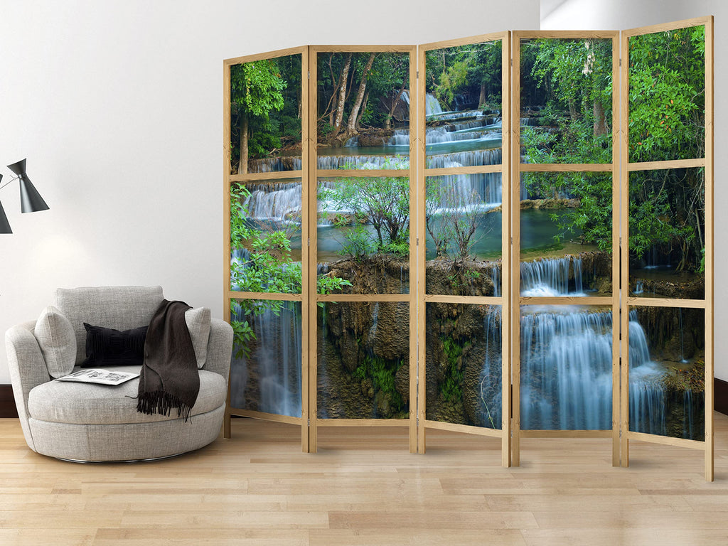 artgeist Japanese Room Divider XXL Landscape Waterfall Nature 90 x 67 in - 5 Panel Folding Screen Japan Design Home Decoration Art Deco Forest c-B-10008-z-a