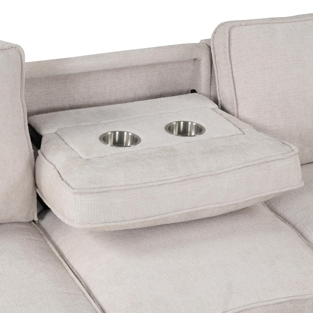 ERYE Comfy L-Shaped Chenille Sofa Bed, L-Shaped Reversible Sleeper Sectional Sofa with Pull Out Sleeper Couch Bed, Drop-Down Cup Holders,Storage Chaise & Dual USB Ports