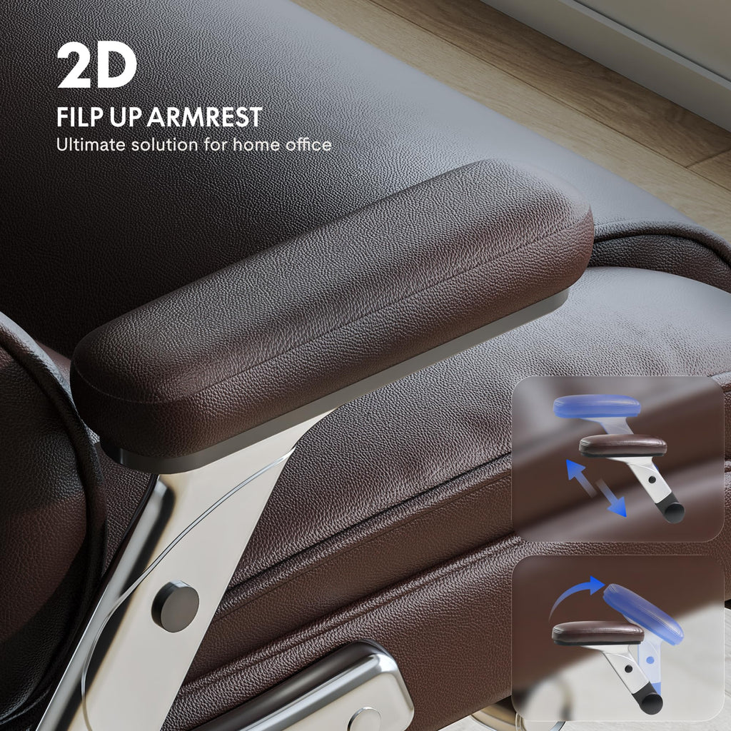 FLEXISPOT 600lbs Big and Tall Office Chair for Heavy People, Heavy Duty Computer Desk Chair with Dynamic Lumbar Support 2D Armrest Blade Wheels, Chairs for Home Office Gaming Working, Leather, Brown