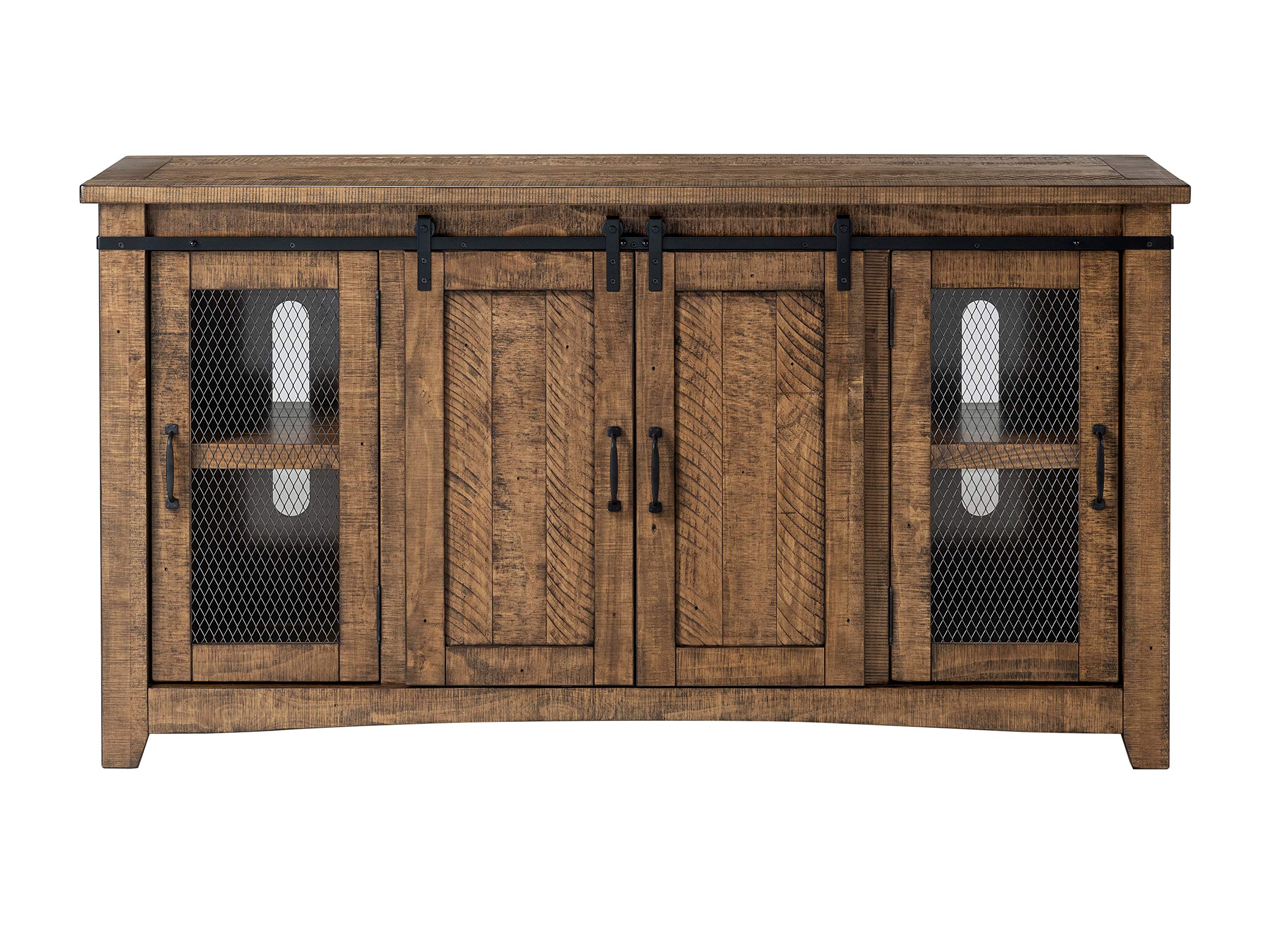 Martin Svensson Home 65" Solid Pine Wood Entertainment Center with Storage. Rustic TV Stand for TVs up to 70." Sliding Doors, Adjustable Shelves & Cable Management – Natural Finish