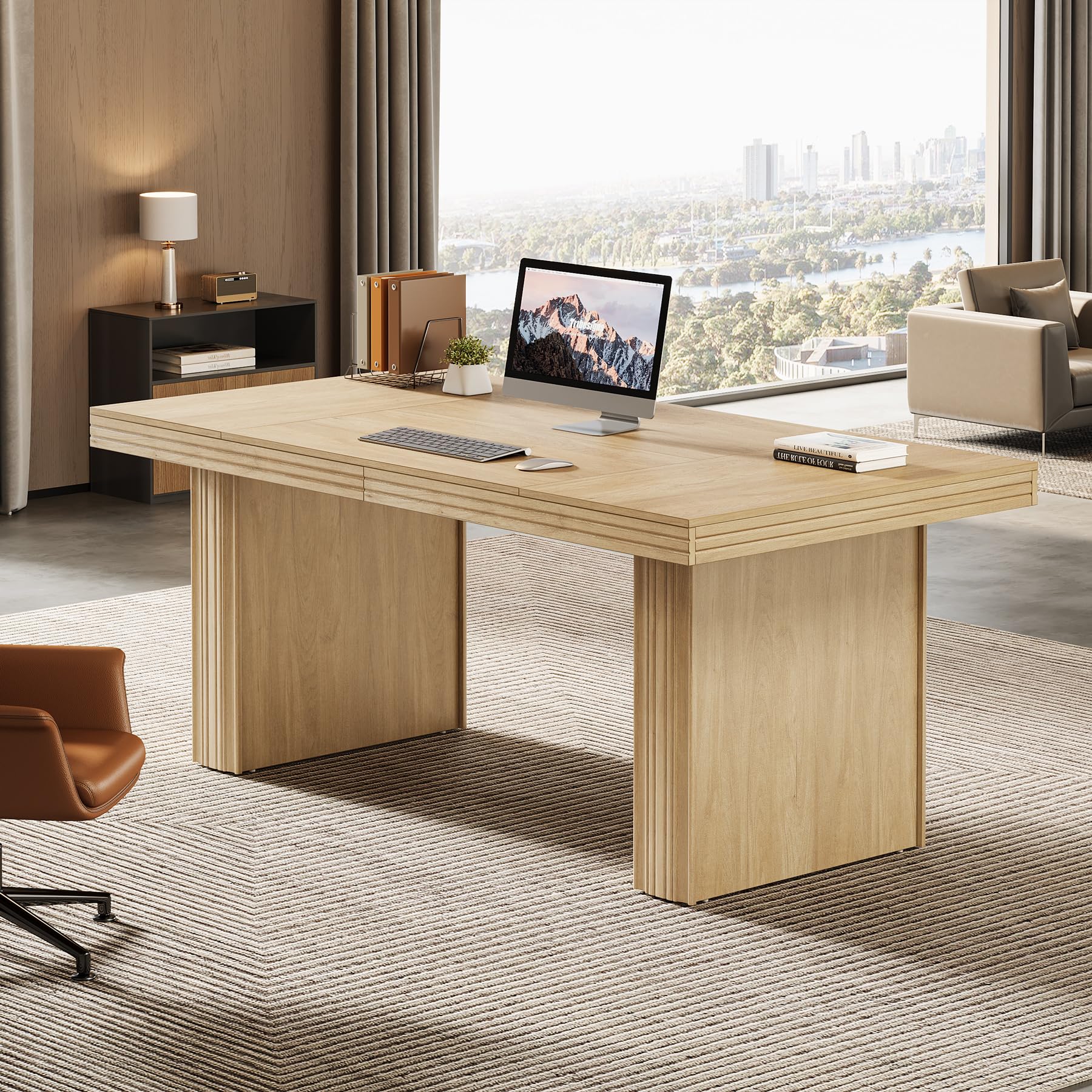 Tribesigns 63" Executive Desk, Modern Executive Office Desk with Thickened Desktop and Heavy-Duty Legs, Wood Writing Workstation Study Table Conference Table for Office, Natural