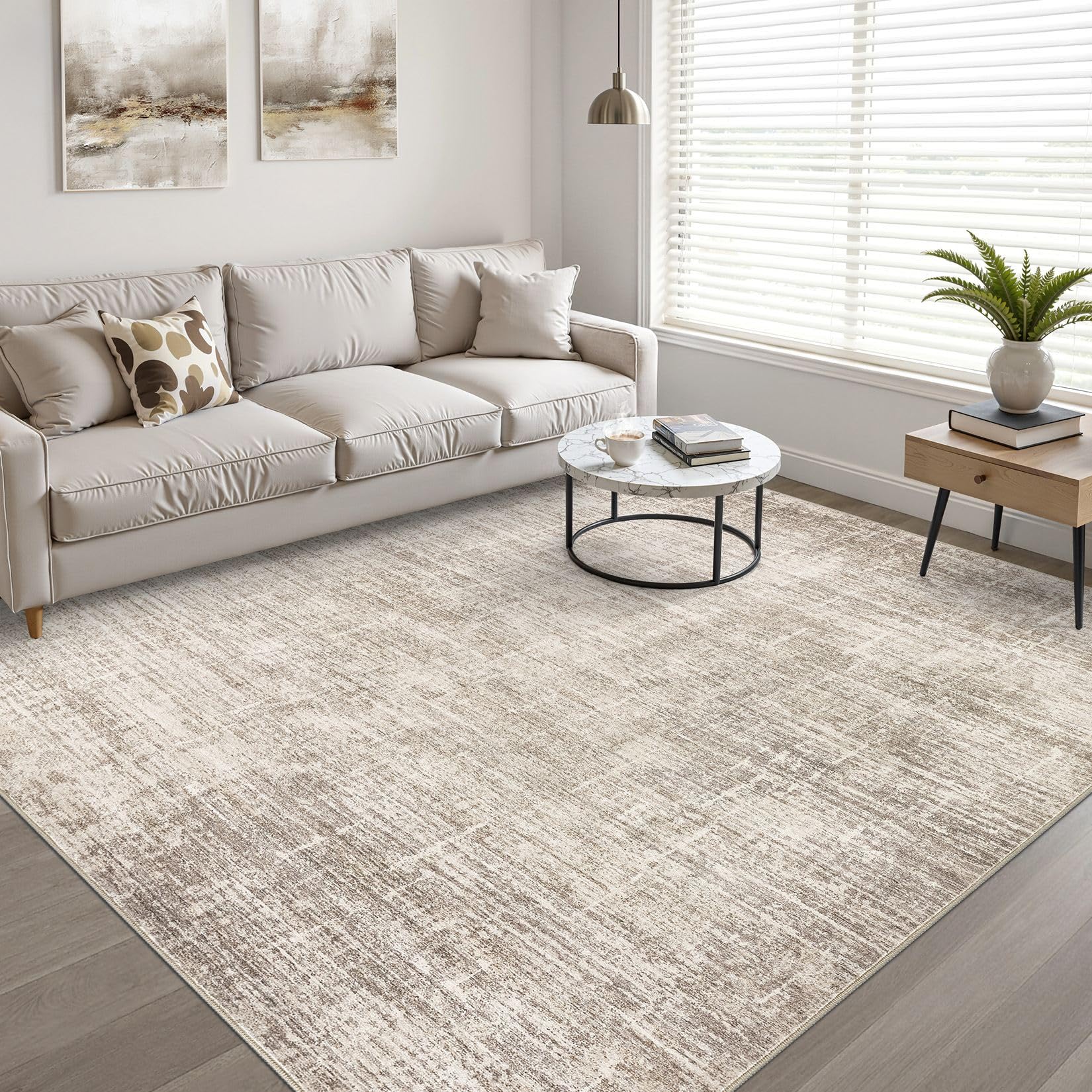 10x14 Area Rugs Living Room: Washable Large Neutral Brown Rug Abstract Soft Modern Stain Resistant Indoor Floor Non-Slip Carpet for Bedroom Nursery Kids Office Playroom Dining Room Under Table Home
