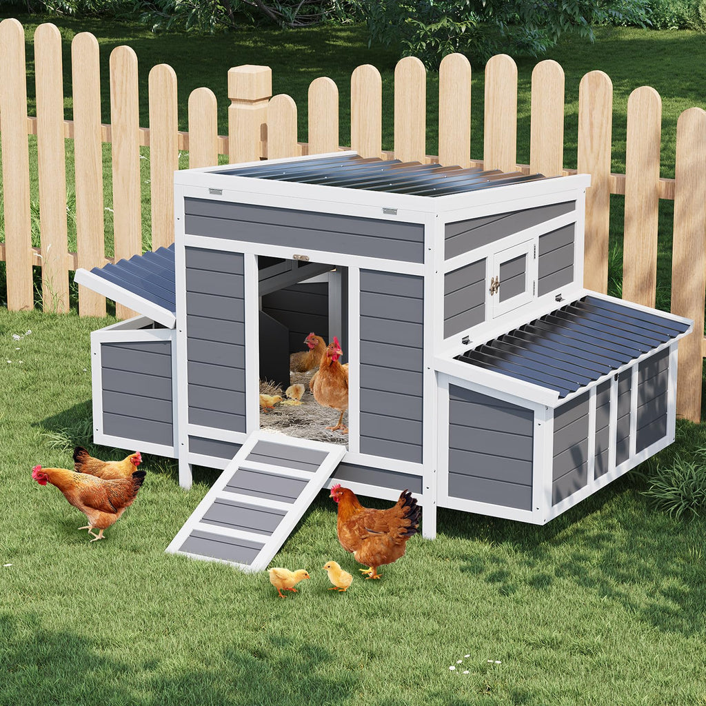GarveeTech Small Chicken Coop Wooden, Chicken Hutch for 4-6 Chickens with 2 Nesting Boxes, Waterproof Roof, No-Slip Ramp & Pull-Out Tray, Rabbit Hutch Outdoor, Bunny Cage Indoor (54"l x 34"w x 34"h)