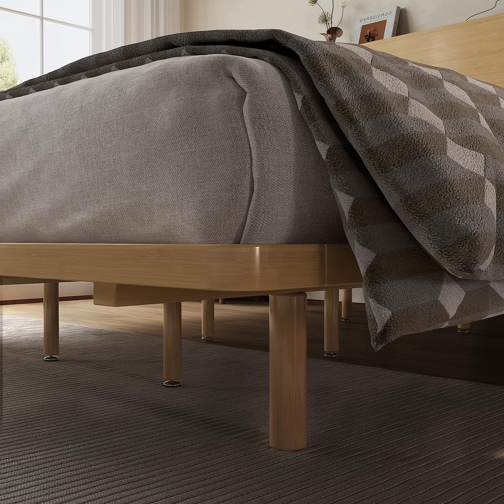 KEIKI King Size Bamboo Platform Bed with Headboard and USB Ports, Mid-Century Modern Floating Bed Frame with Solid Support Slats, No Box Spring Needed, Easy Assembly, Noise Free, for Bedroom, Natural