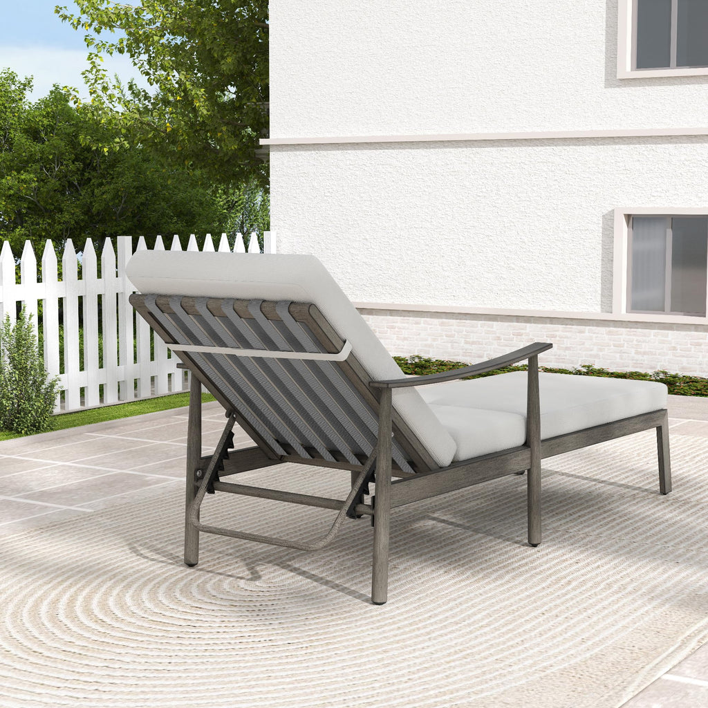 HAPPATIO Outdoor Chaise Lounge - Aluminum Pool Lounge Chair with Adjustable Backrest and Cushion, Curved Armrest, Outdoor Lounge Chair for Beach, Yard, or Poolside (Grey)