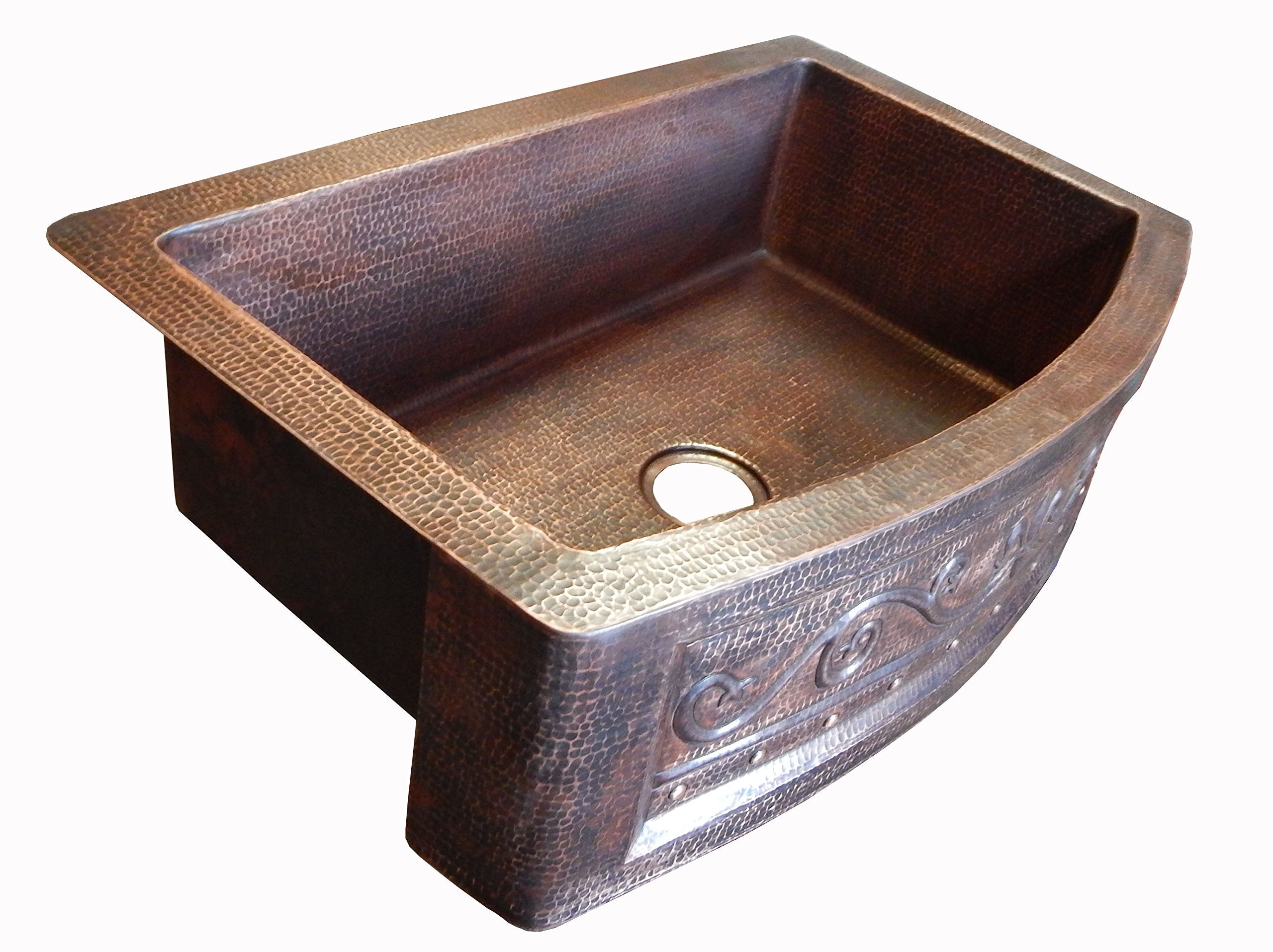 Rounded Apron Front Farmhouse Kitchen Mexican Copper Sink Fleur De Lis