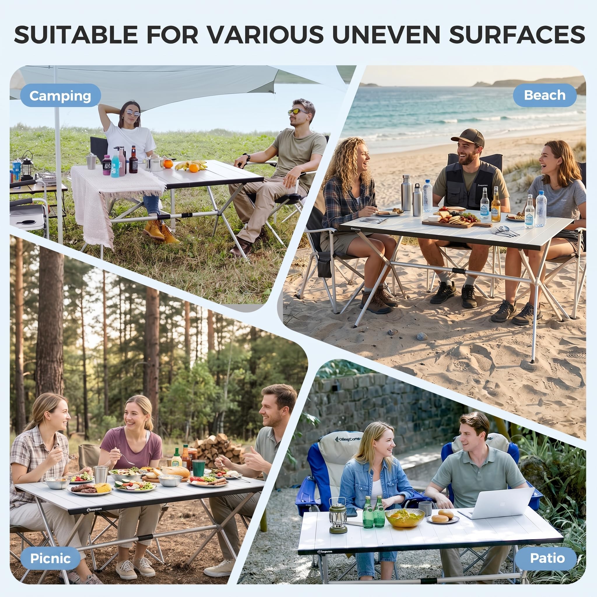KingCamp Large Folding Camping Table Aluminum Roll Up Table Oversized Camp Table Stable Portable Outdoor Folding Table for Picnic Camping BBQ Backyard Party, 57.4''×31.4'' 6-8 Person,Support 176lbs