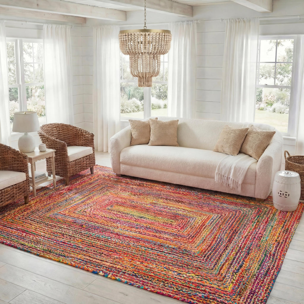 SAFAVIEH Area Rug 11x15 - Cape Cod Collection - Large - Red & Multi, Handmade Jute & Cotton, Woven Braided Design (CAP202A)