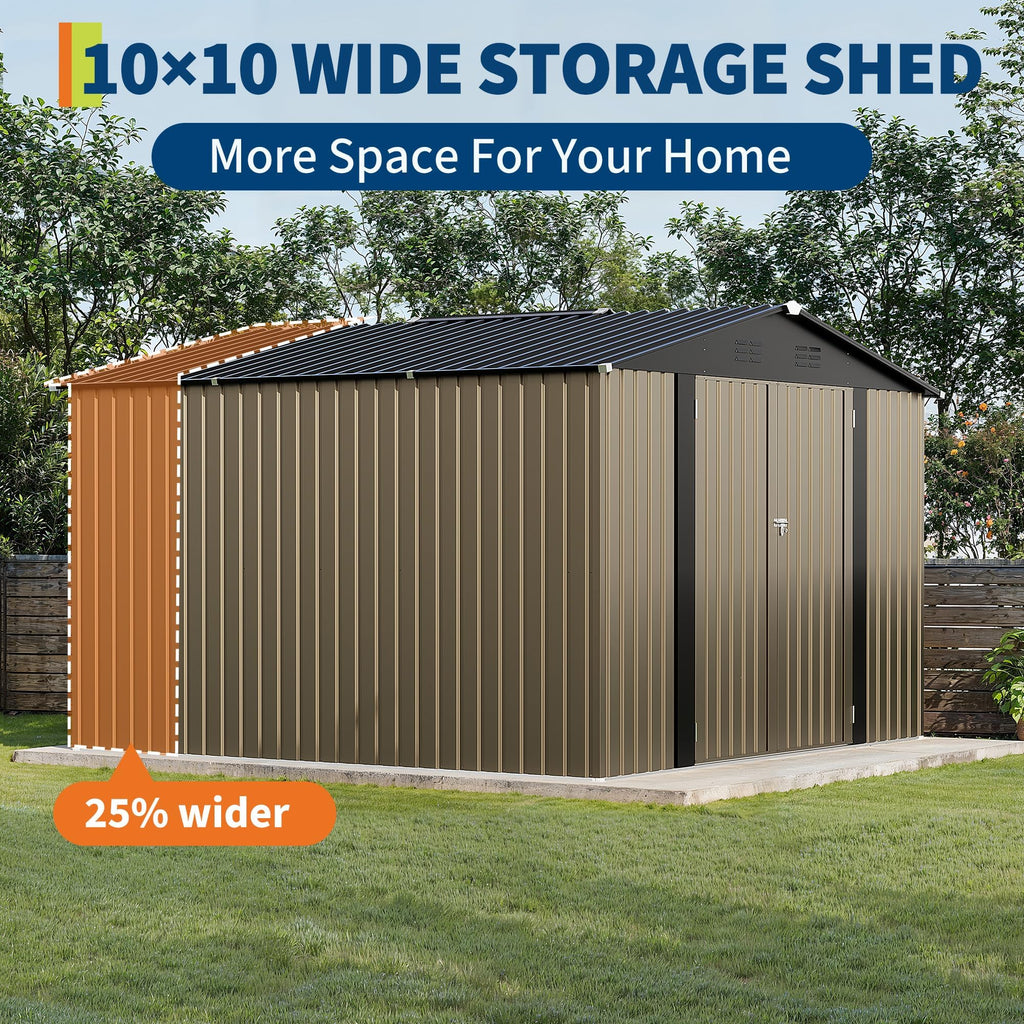 10 X 10 FT Outdoor Storage Shed,Metal Garden Sheds&Outdoor Storage, Lockable Gable Roof Garden Tool Shed, All-Weather Resistant Storage Unit for Bikes, Ladders, Patio Supplies & Garden Essentials