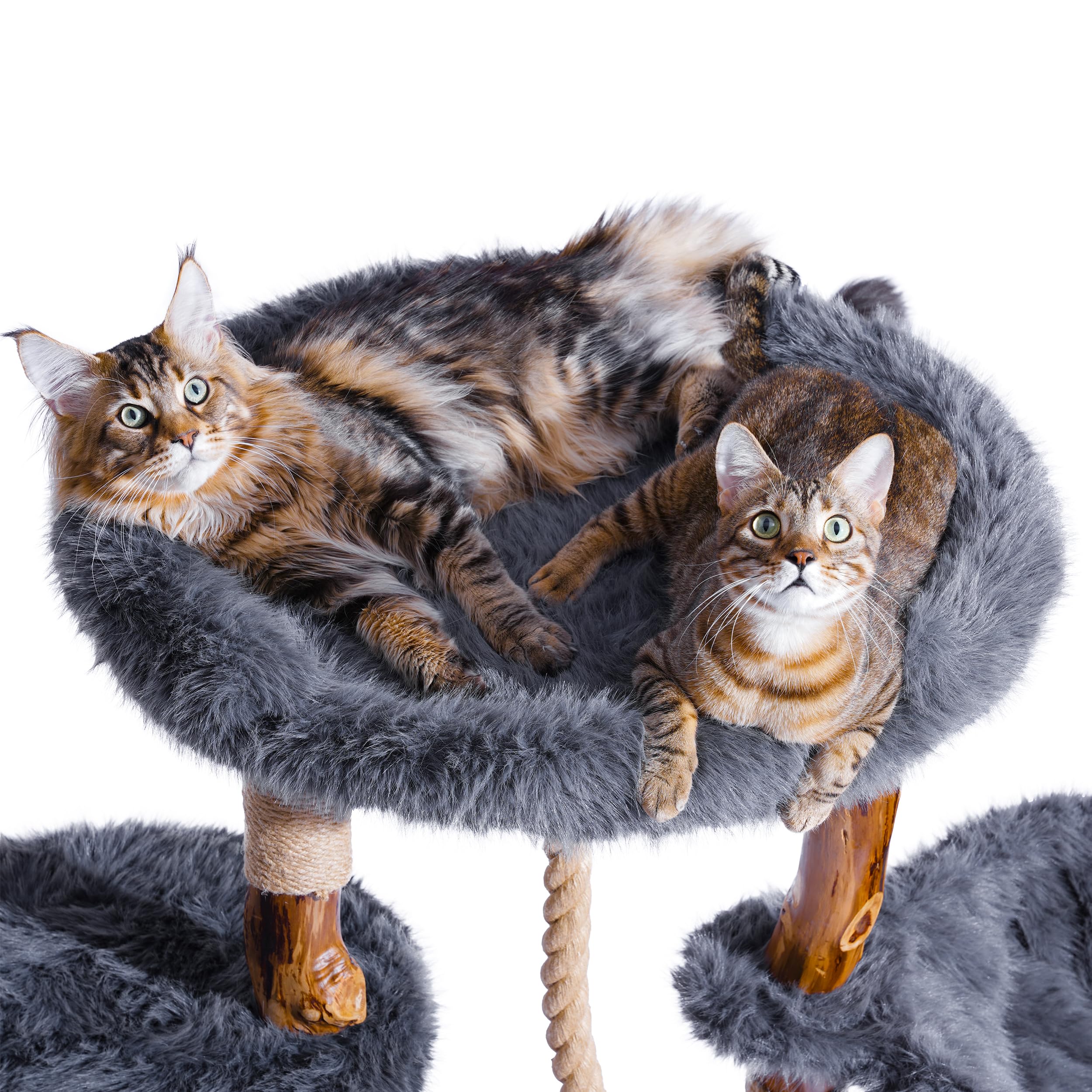 Aesthetic Cat Tree Tower for Large Cats, Large Cat Tree for Maine Coon Indoor Cats with Faux Fox Fur, Solid Wood Sisal Scratching Post, Hammock, Perches, Platform, Toy Ball