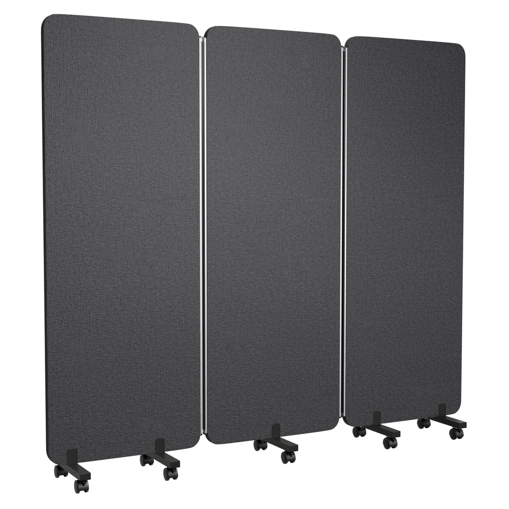 KERRAM 3 Panel Foldable Office Partitions, Mobile Cubicle Wall with Wheels, 71 x 66 Inch Noise Cancelling & Sound Proof Room Dividers Partition Wall, Aluminum Frame Dark Gray