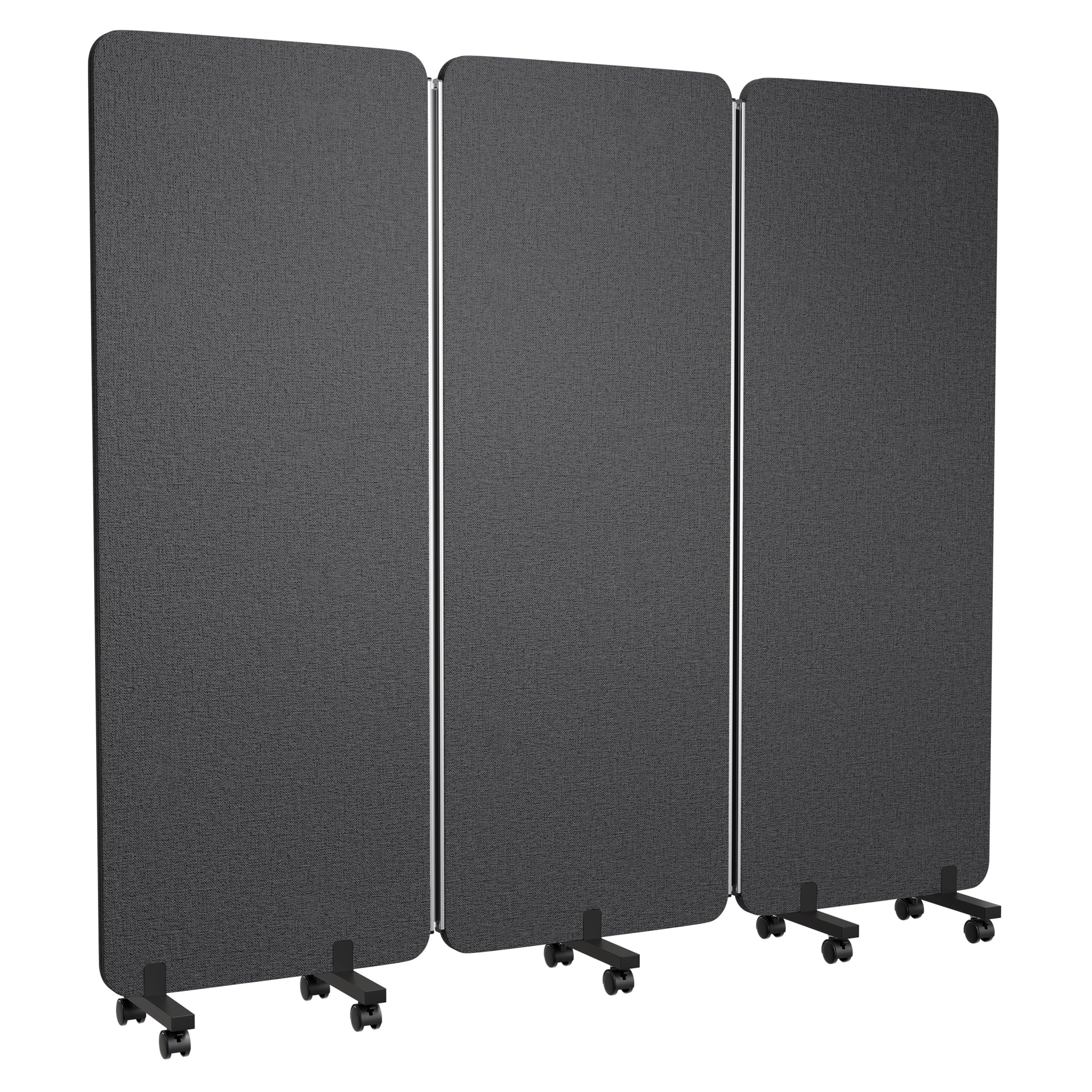 KERRAM 3 Panel Foldable Office Partitions, Mobile Cubicle Wall with Wheels, 71 x 66 Inch Noise Cancelling & Sound Proof Room Dividers Partition Wall, Aluminum Frame Dark Gray