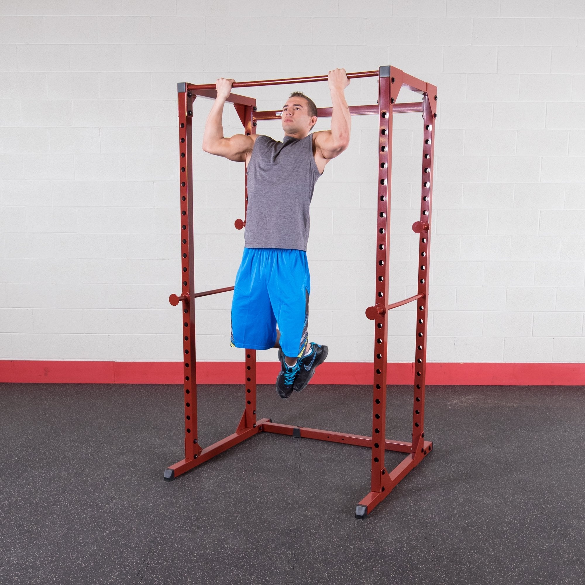 Body-Solid Best Fitness Power Rack - 14-Gauge Steel Home Gym with 500lb Capacity, Chin Bar, 23 Adjustable Safety Bars, Optional LAT & Dip Attachments, Red