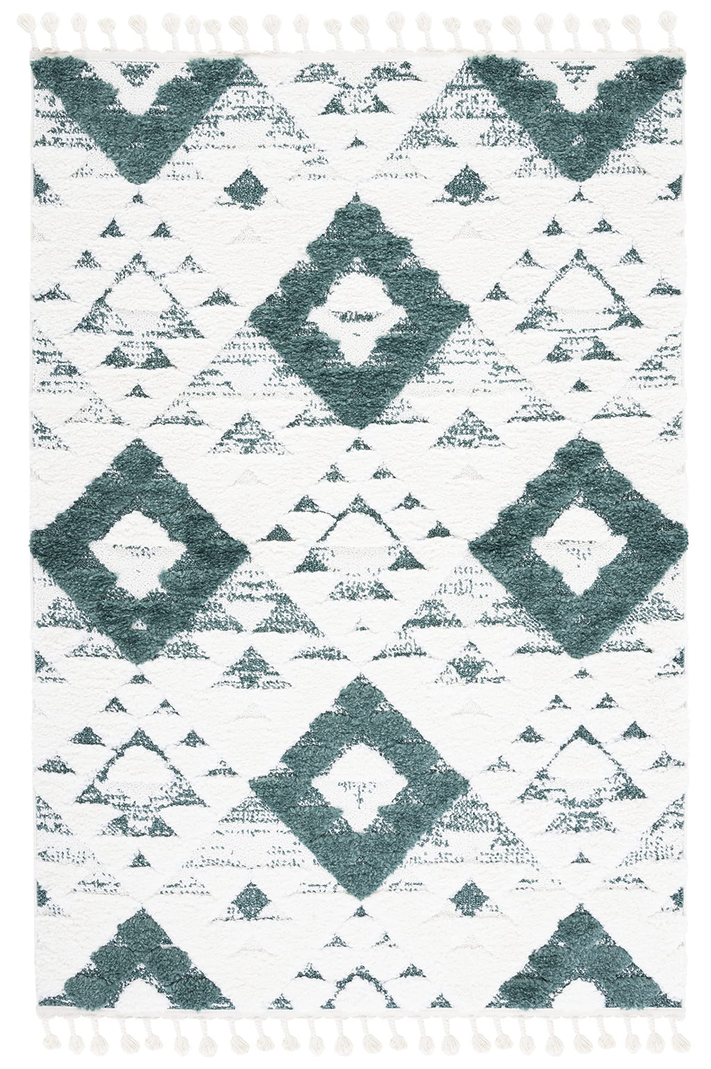 SAFAVIEH Area Rug 8x10 - Moroccan Tassel Shag Collection - Large - Green & Ivory, Non-Shedding & Easy to Clean, Plush High-Low Texture, Ideal for Living Room, Bedroom, Dining Space (MTS688Y)