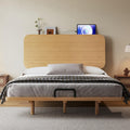KEIKI Full Size Bamboo Platform Bed with Headboard and USB Ports, Mid-Century Modern Floating Bed Frame with Solid Support Slats, No Box Spring Needed, Easy Assembly, Noise Free, for Bedroom, Natural