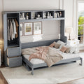 Ball & Cast Murphy Bed Full Size with Five-Layer Cabinet,Solid Wood Storage Hidden Wall Bedframe,W/Folding Designed,Space-Saving,for Home Office,Study,Guest Room,Gray