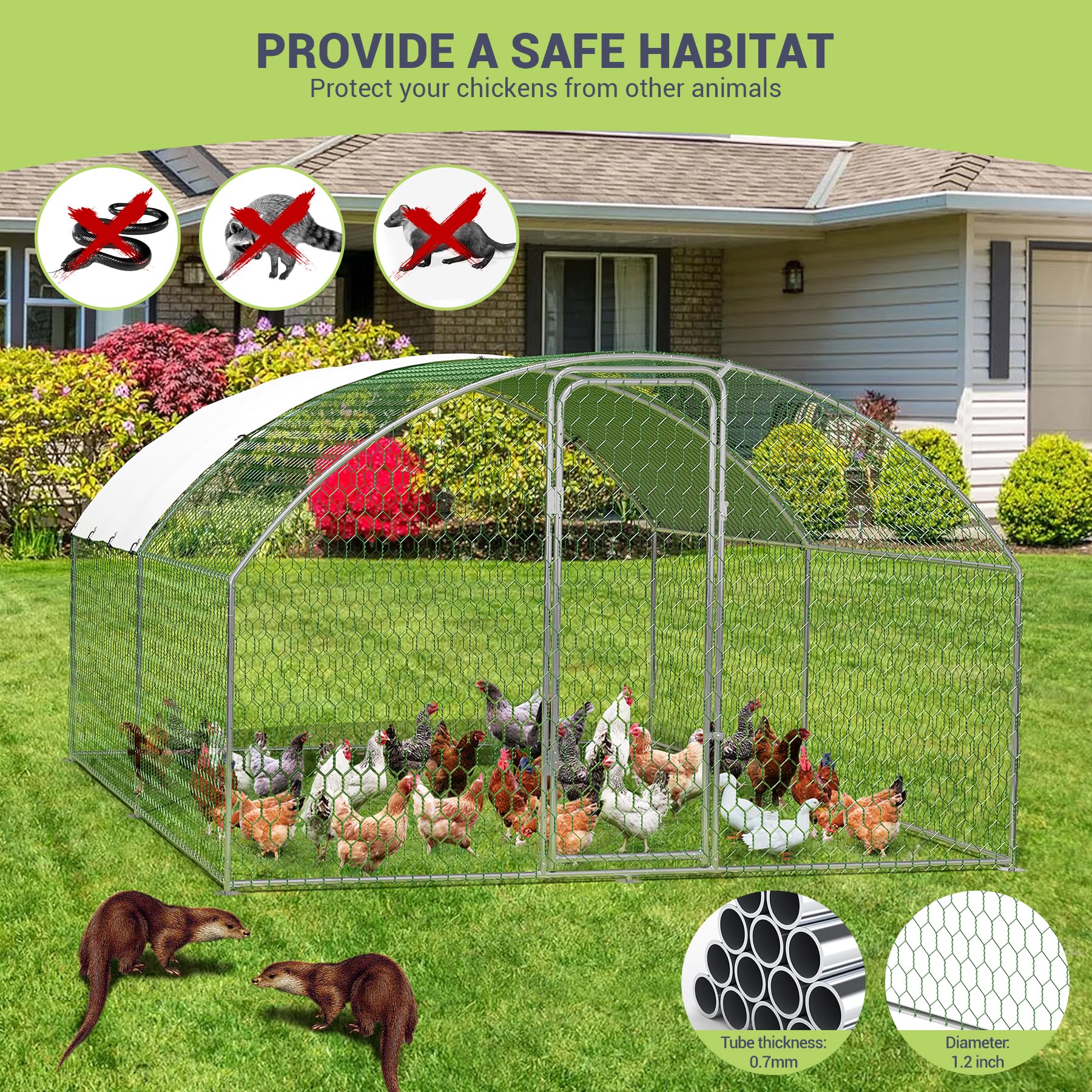 9.8'x13.1'x6.5' Large Metal Chicken Coop Walk-in Poultry Cage, Outdoor with Waterproof Anti-UV Cover & Galvanized Frame, Chicken Run for Backyard Farm, Ducks, Rabbits