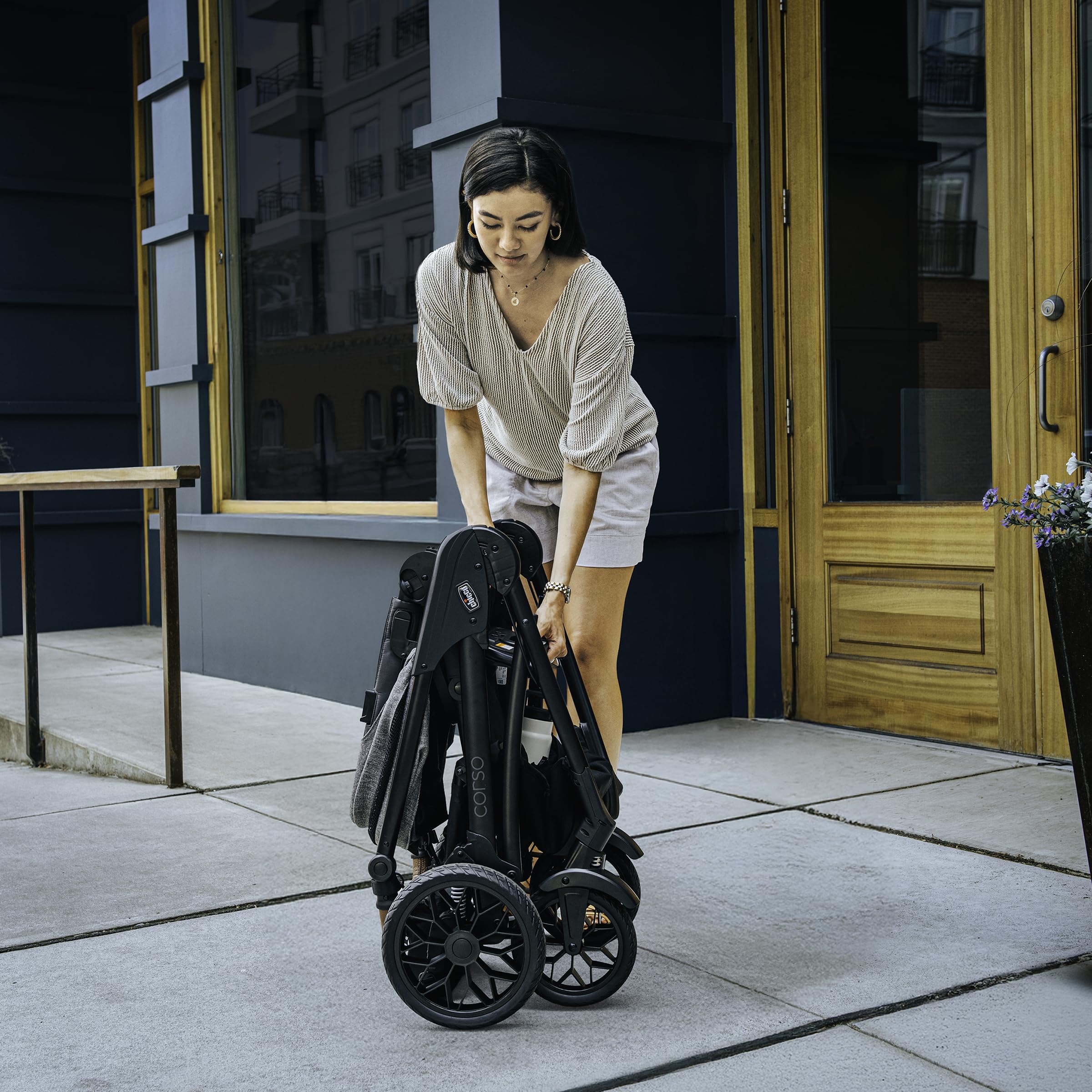 Chicco Corso Primo Modular Quick-Fold Stroller with Infant Car Seat Adapter, for Newborns and Toddlers, Summit/Grey