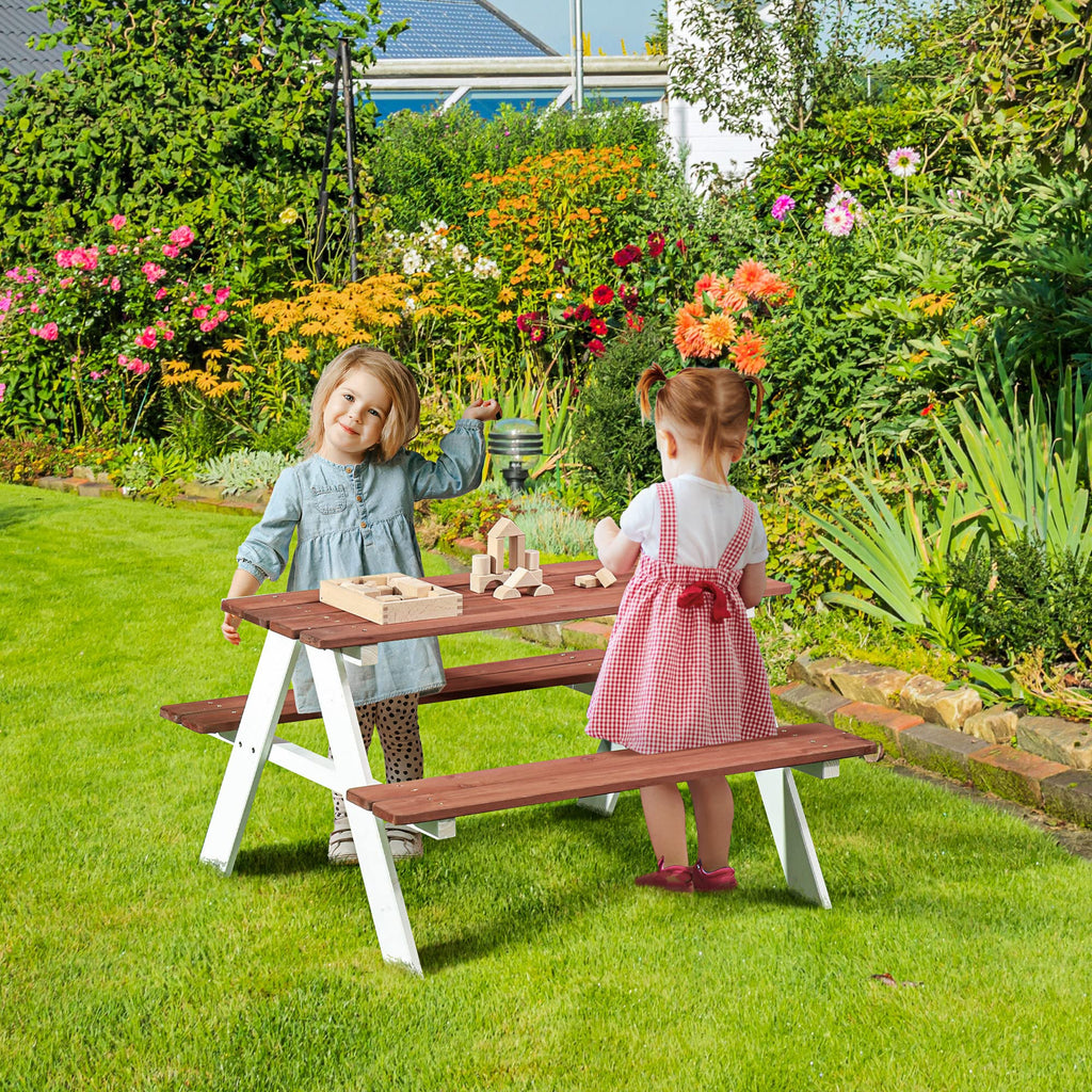 Picnic Table Set, Wooden Table Bench Set, Patio Furniture Outdoor Toys for Garden, Backyard, Aged 3 8 Years Old, Brown