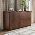 Furniture of America Nazaen II Mid-Century Modern Solid Wood 71-inch Sideboard Buffet Cabinet with Secret Hidden Drawers, Credenzas for Living Room, Dining Room, Office, Rich Walnut