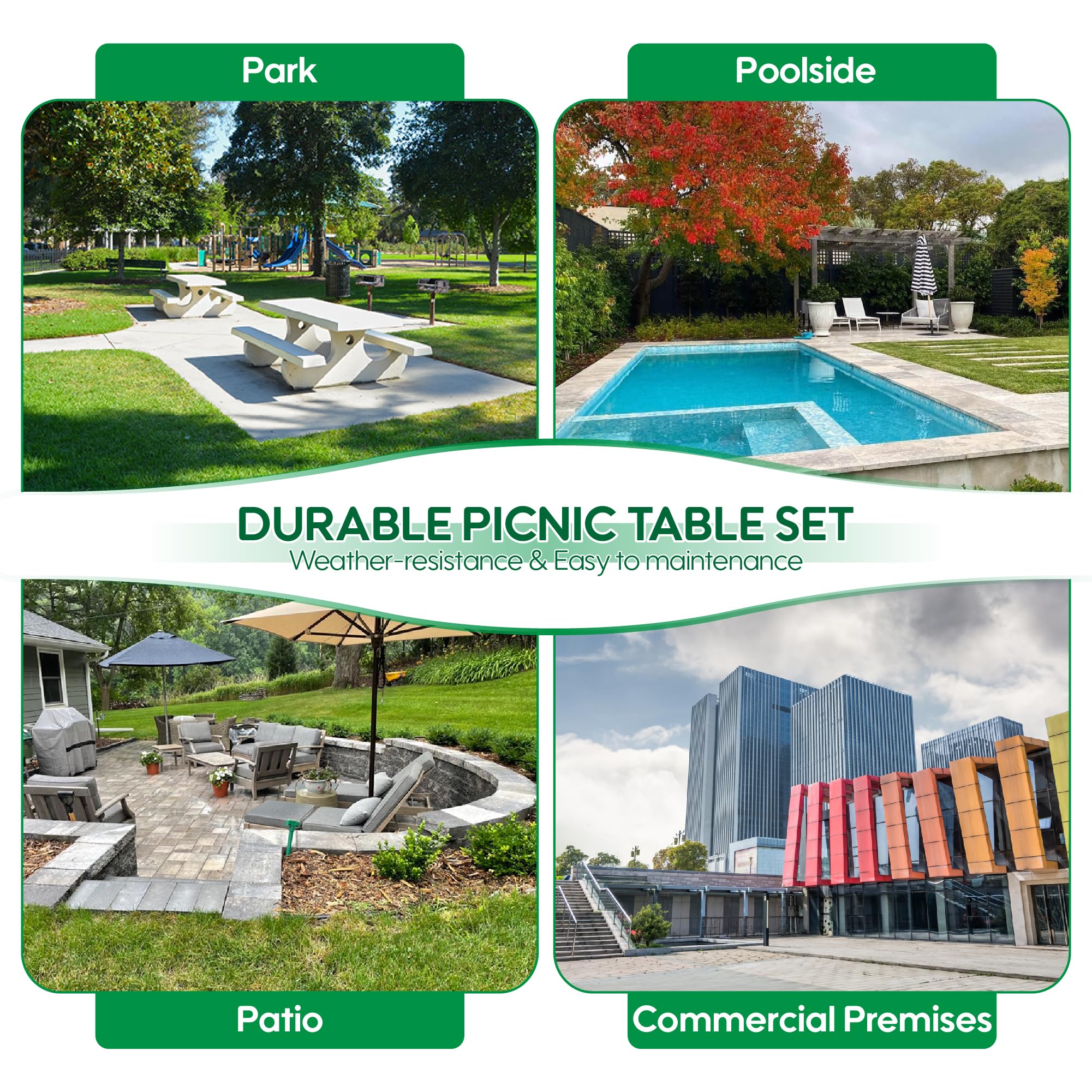 4FT Metal Picnic Tables for Outdoors, Commercial Rectangular Picnic Table and Bench Set for Outside, Patio, Garden, Backyard, Porch, Surface Mount, Grey