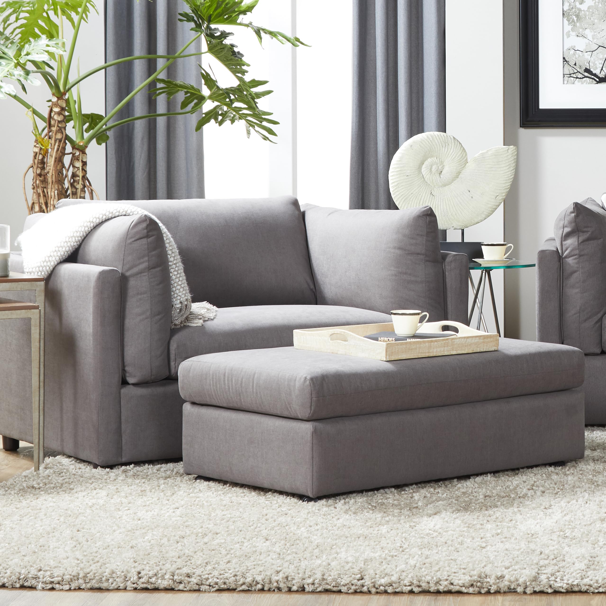 Roundhill Furniture Enda Oversized Living Room Pillow Back Cuddler Arm Chair with Ottoman, Carbon Gray