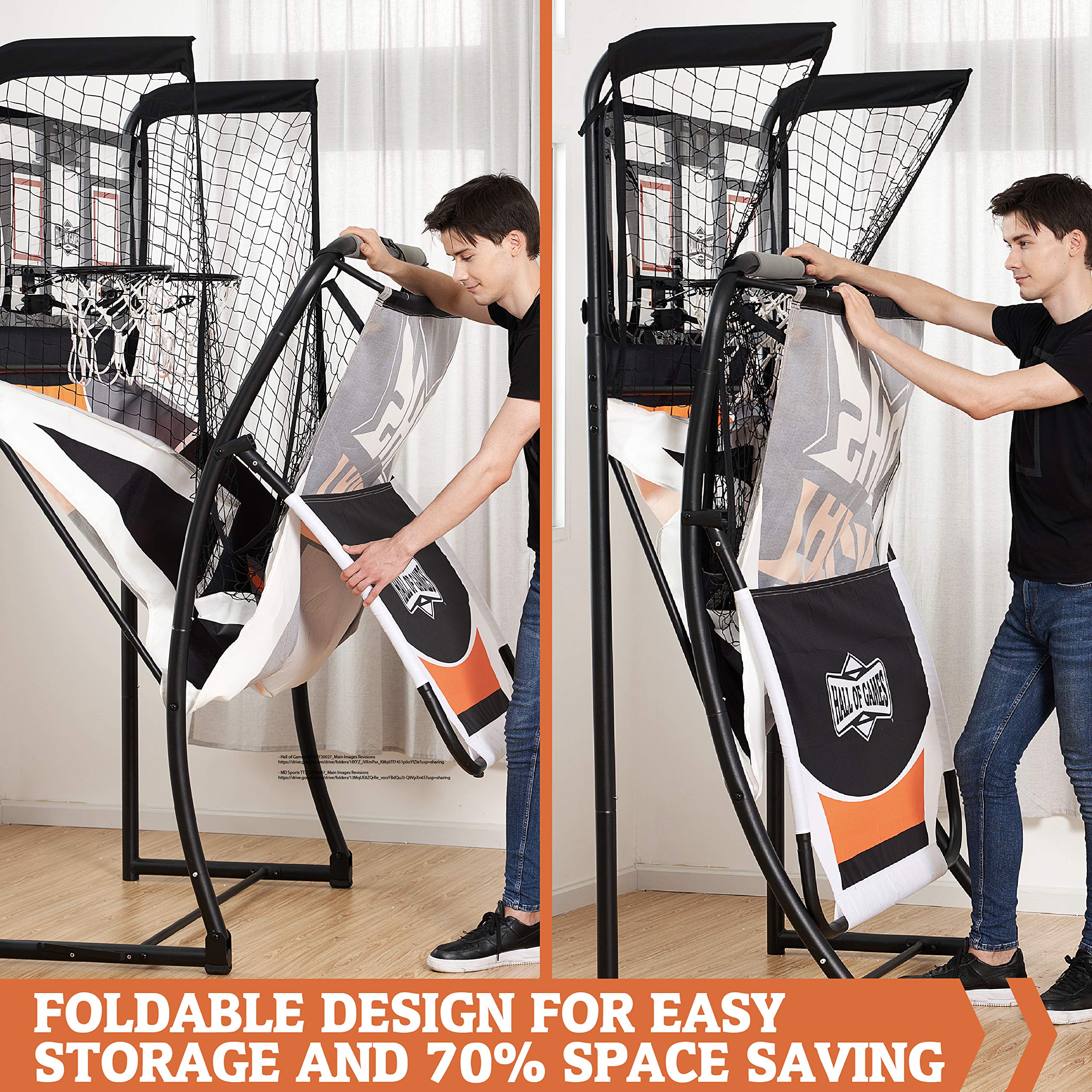 Hall Games Premium Arcade Basketball Shootout - Heavy-Duty Foldable Indoor Arcade Game with Shatterproof Pro-Style Backboard – 2 Player Foldable Basketball Arcade Game