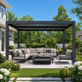 10x12 FT Louvered Pergola, Modern Style Outdoor Pergola with Adjustable Louvered Roof, Reinforced Aluminum Frame, Integrated Drainage System, Hardtop Gazebo for Patio, Deck (Gray)