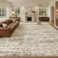 Soalmost 12x15 Washable Area Rug Brown Neutral Abstract Living Room Large Carpet Non Slip Bedroom Indoor Office Dining Room Low Pile Thin Rug