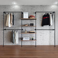 Anynice Industrial Pipe Clothing Rack Wall Mounted, DIY Custom Closet System with Shelves, Heavy Duty Garment Hanging Rack for Walk in Closet, Laundry Room, Retail Display, 14.6x122.8x82.7 in, Y05