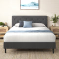Zinus King Shalini Upholstered Platform Bed Frame with Headboard [New WonderBox(TM) Version], Wooden Slat Support, No Box Spring Needed, Easy Assembly, Eco Friendly Packaging, Dark Grey